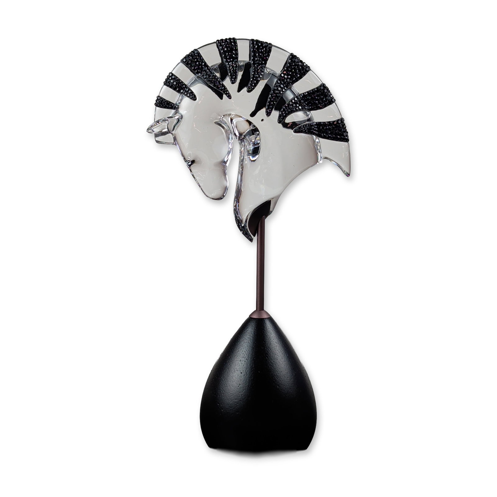 Swarovski Elegance of Africa Jamila Zebra Head: Swarovski crystal zebra head from the Elegance of Africa series, model name Jamila. The figurine is constructed from clear faceted crystal featuring black pave crystal embellishments forming the chara