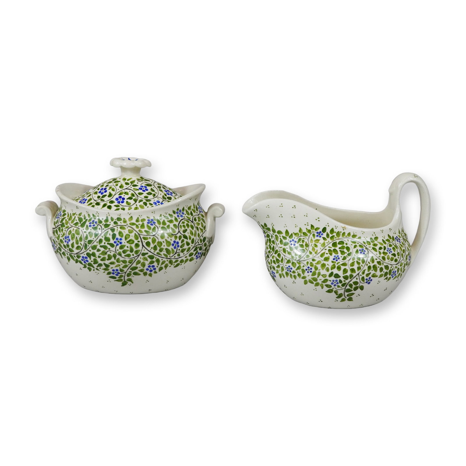 2pc Wedgwood Hand Painted Creamware Table Pieces with Grafton Street Exhibition Mark Dated 1911 (1 of 3)