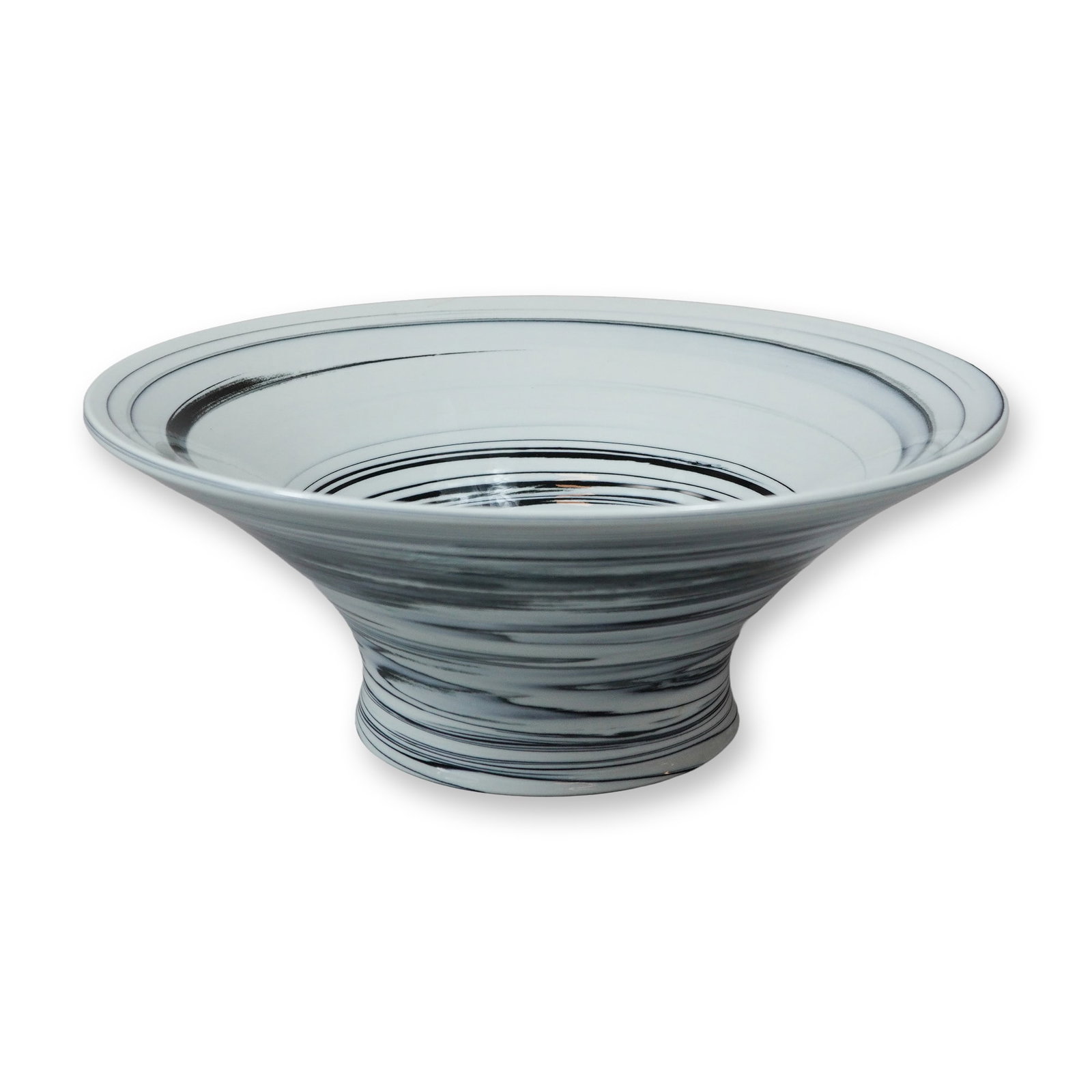Wedgwood Black and White Agateware Style Pedestal Bowl (1 of 4)
