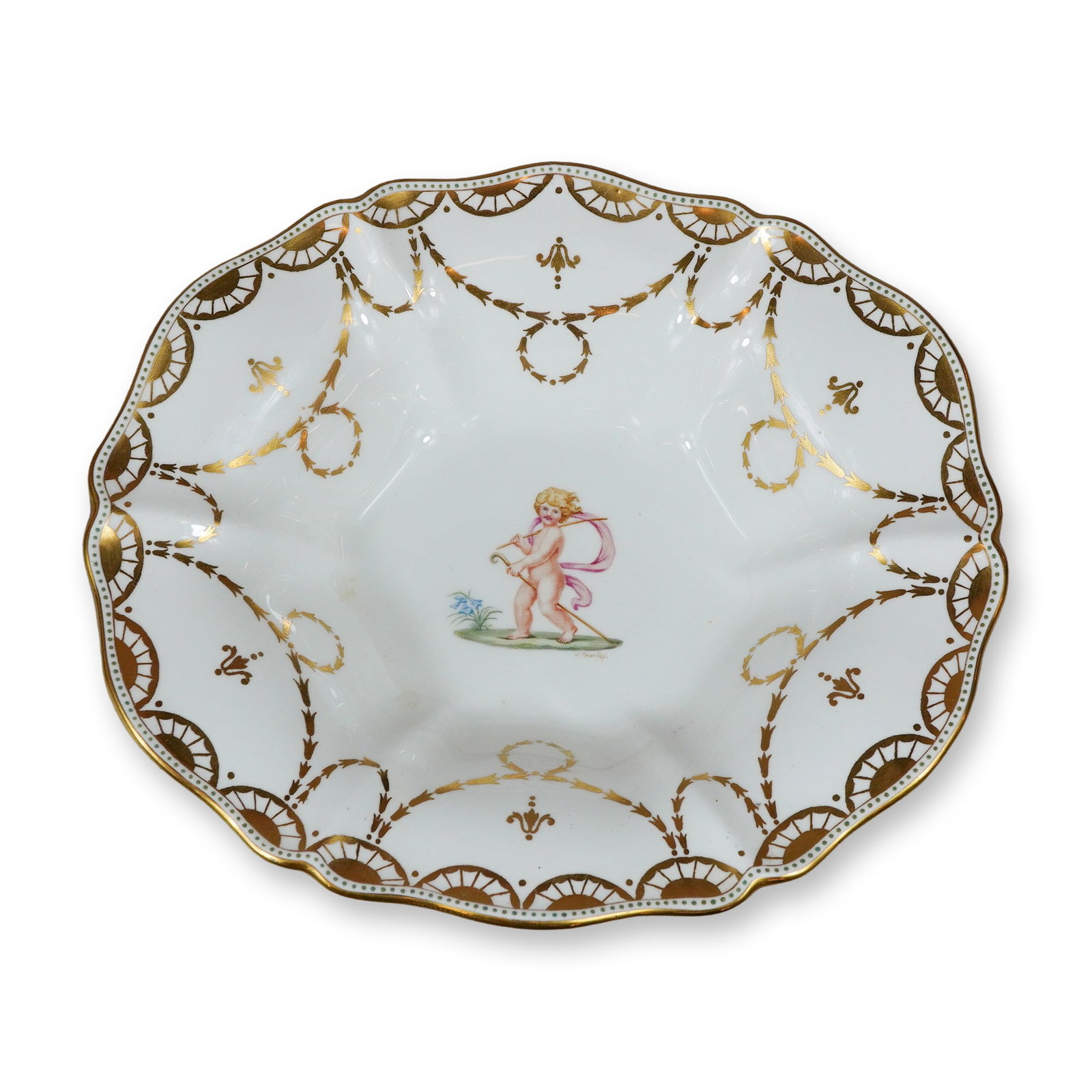 Wedgwood Hand-Painted Porcelain Footed Compote by Joseph Thorley (1 of 3)