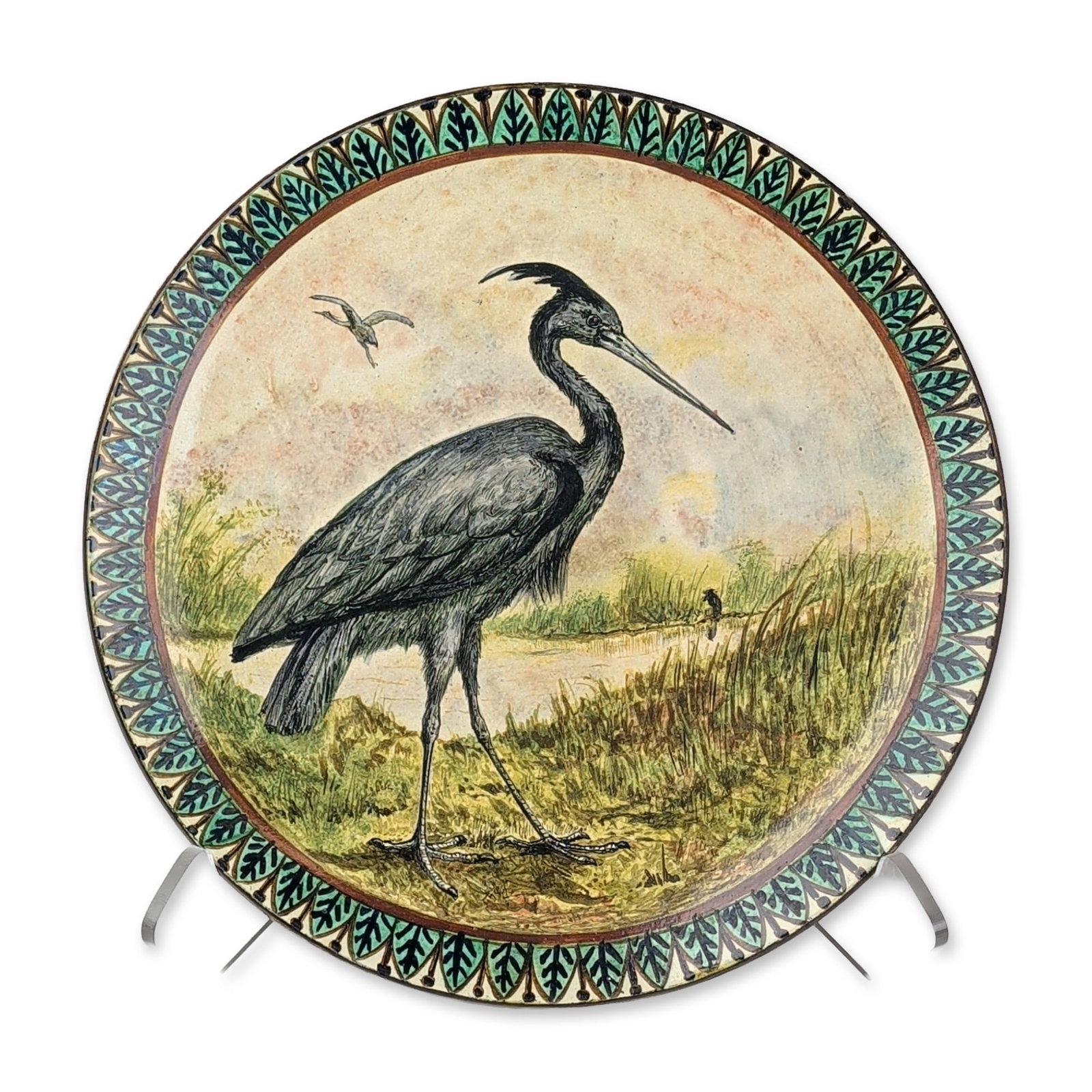 Rare Doulton Lambeth Faience Stork Charger (1 of 5)