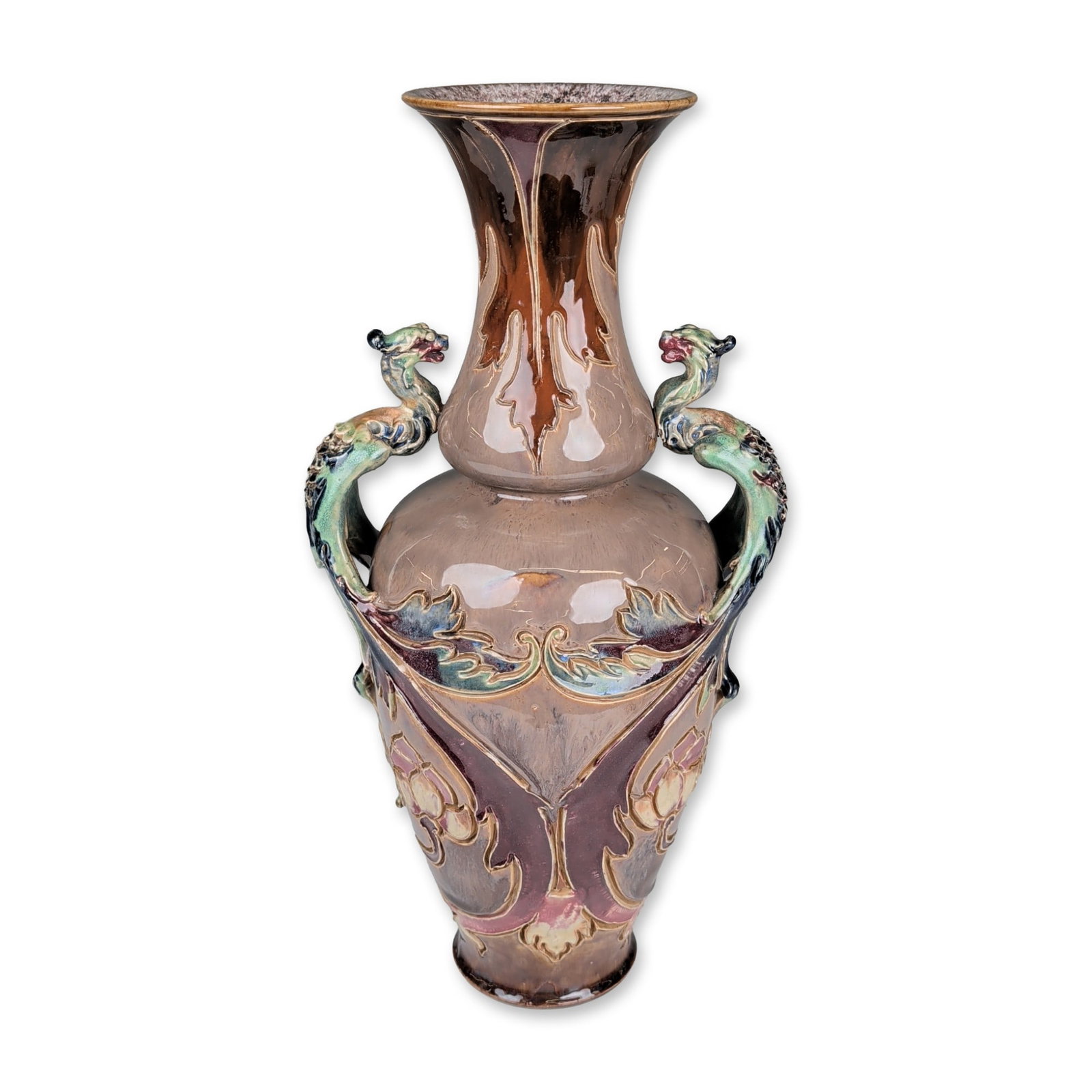 Doulton Lambeth by Francis Pope Art Nouveau Stoneware Dragon Handle Vase (1 of 6)
