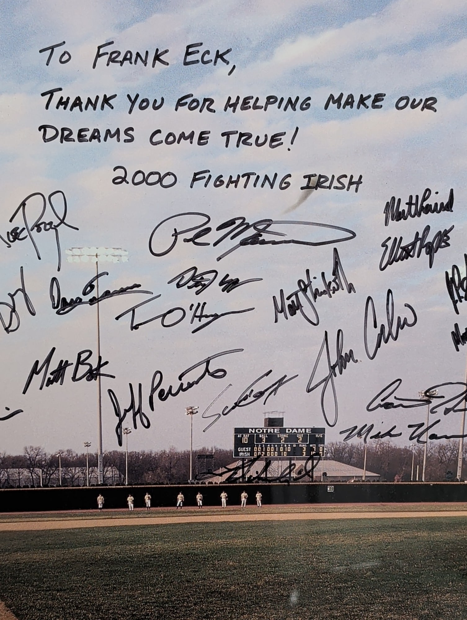 2000 Notre Dame Signed Baseball Poster - 2