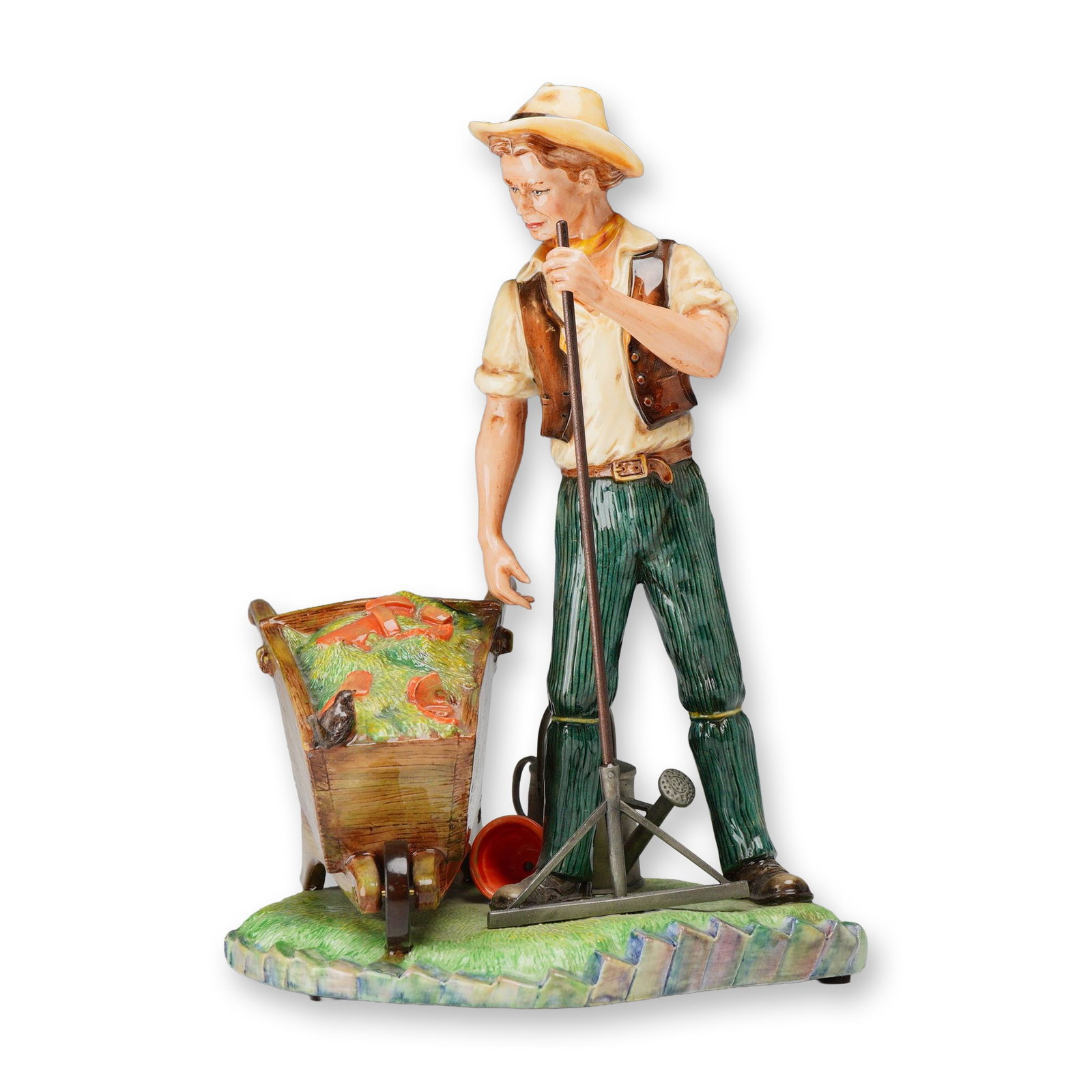 Royal Doulton Prestige Character Figurine, Head Gardner HN4941: Part of the Prestige Character Figures collection. Glossy figure of a gardener featuring water can, rake, and wheelbarrow. Marked limited edition 15 of 200. Royal Doulton Prestige backstamp. Artist: S