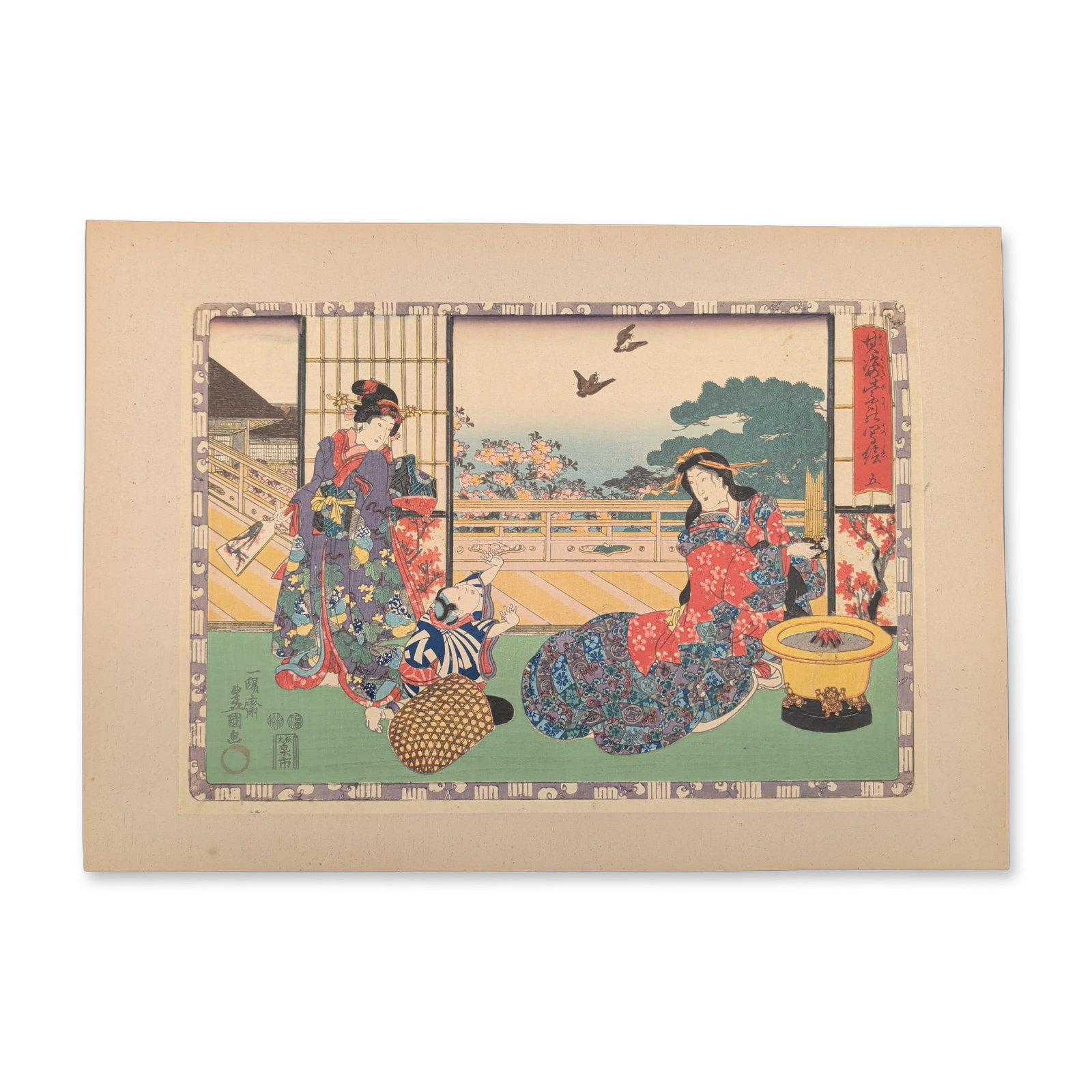Utagawa Kunisada (Toyokuni III) (Japanese, 1786-1865) Woodcut on Paper from Tale of Genji (1 of 4)