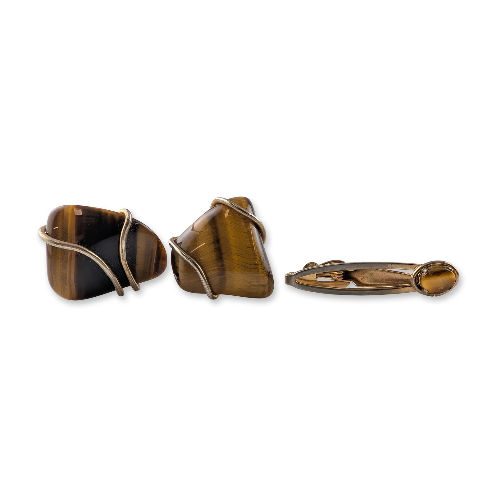 3pc Swank Mid-Century Tiger's Eye Cufflinks and Tie Clip Set (1 of 4)