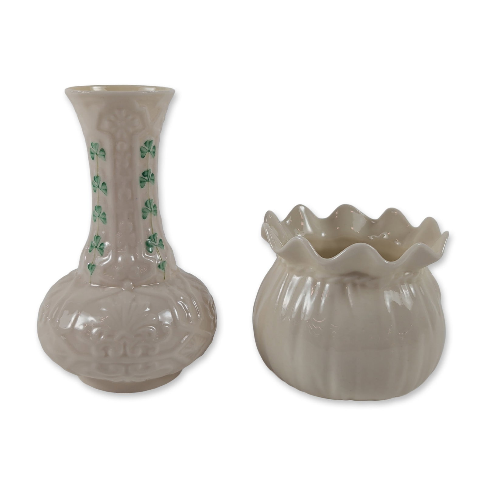 2pc Belleek Irish Shamrock Parian Porcelain Vase and Bowl (1 of 3)