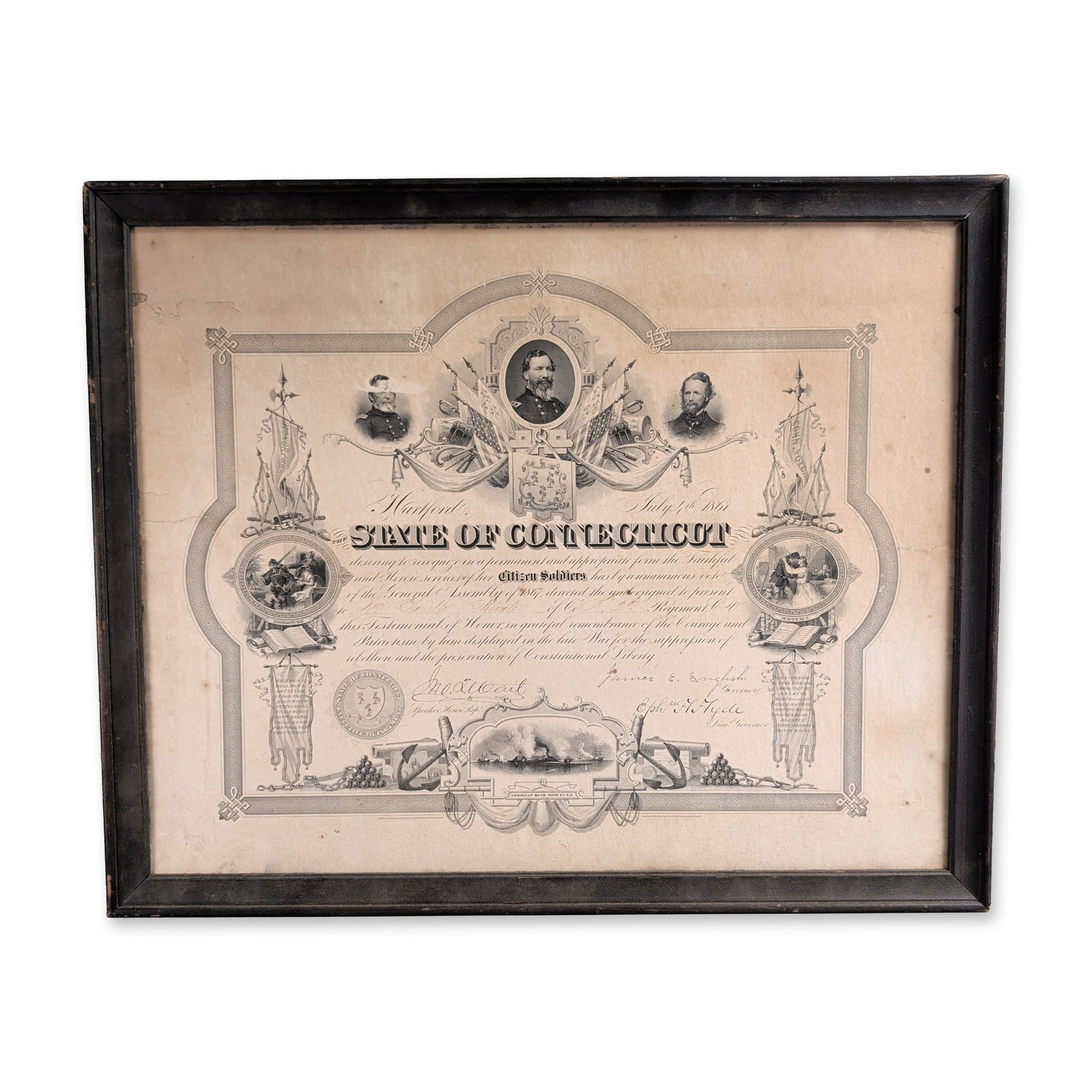 State of Connecticut Commemorative Civil War Testimonial of Honor (1 of 3)