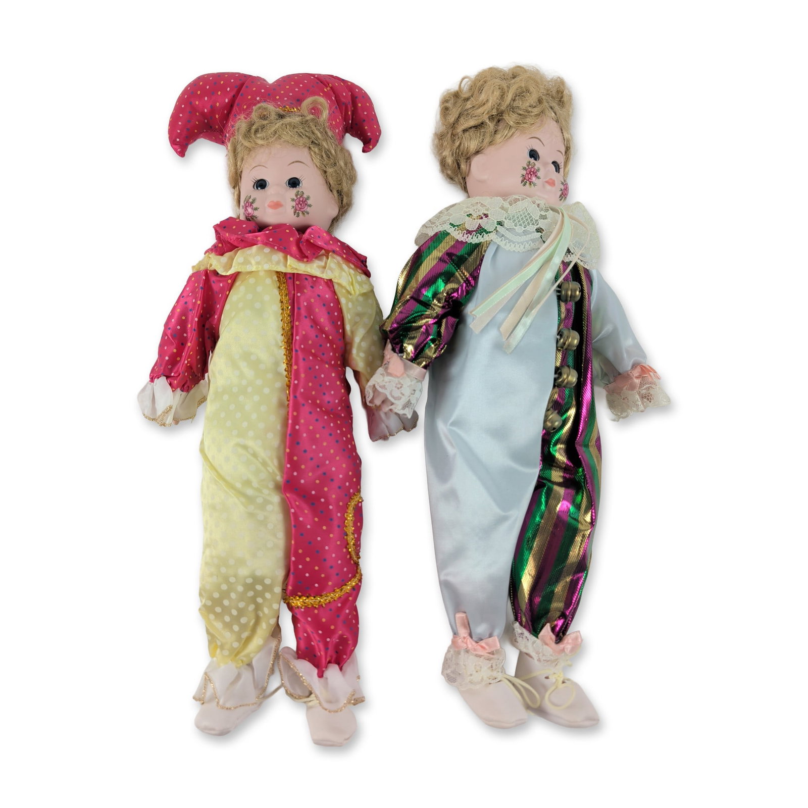 2pct Vintage Harlequin and Jester Porcelain Dolls (1 of 6)