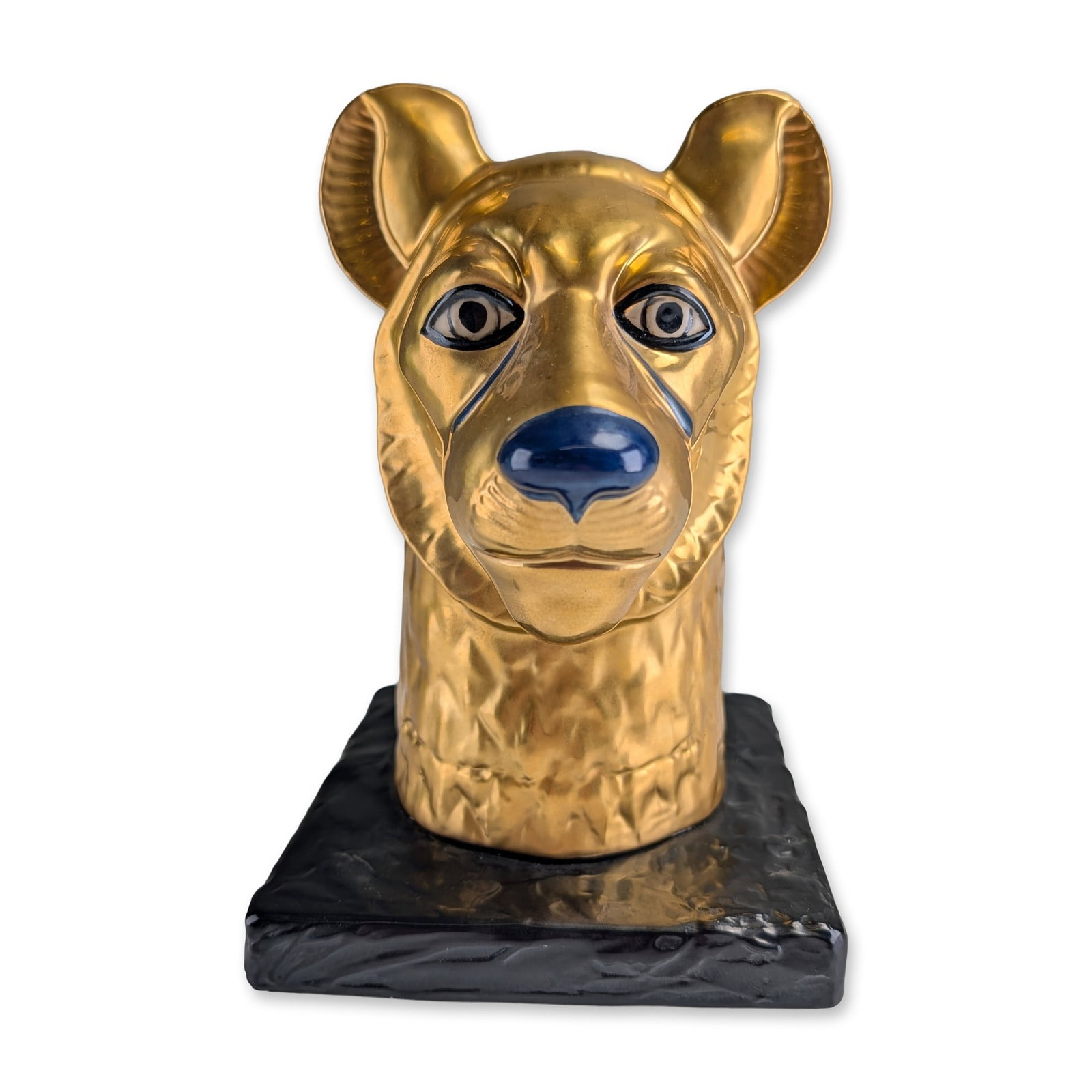 Boehm Porcelain Treasures of Tutankhamun Collection Cheetah Head Figurine: Boehm limited-edition porcelain cheetah head sculpture from the 1976 Tutankhamun commemorative collection, modeled after an ancient Egyptian artifact discovered in the tomb of King Tutankhamun. The st