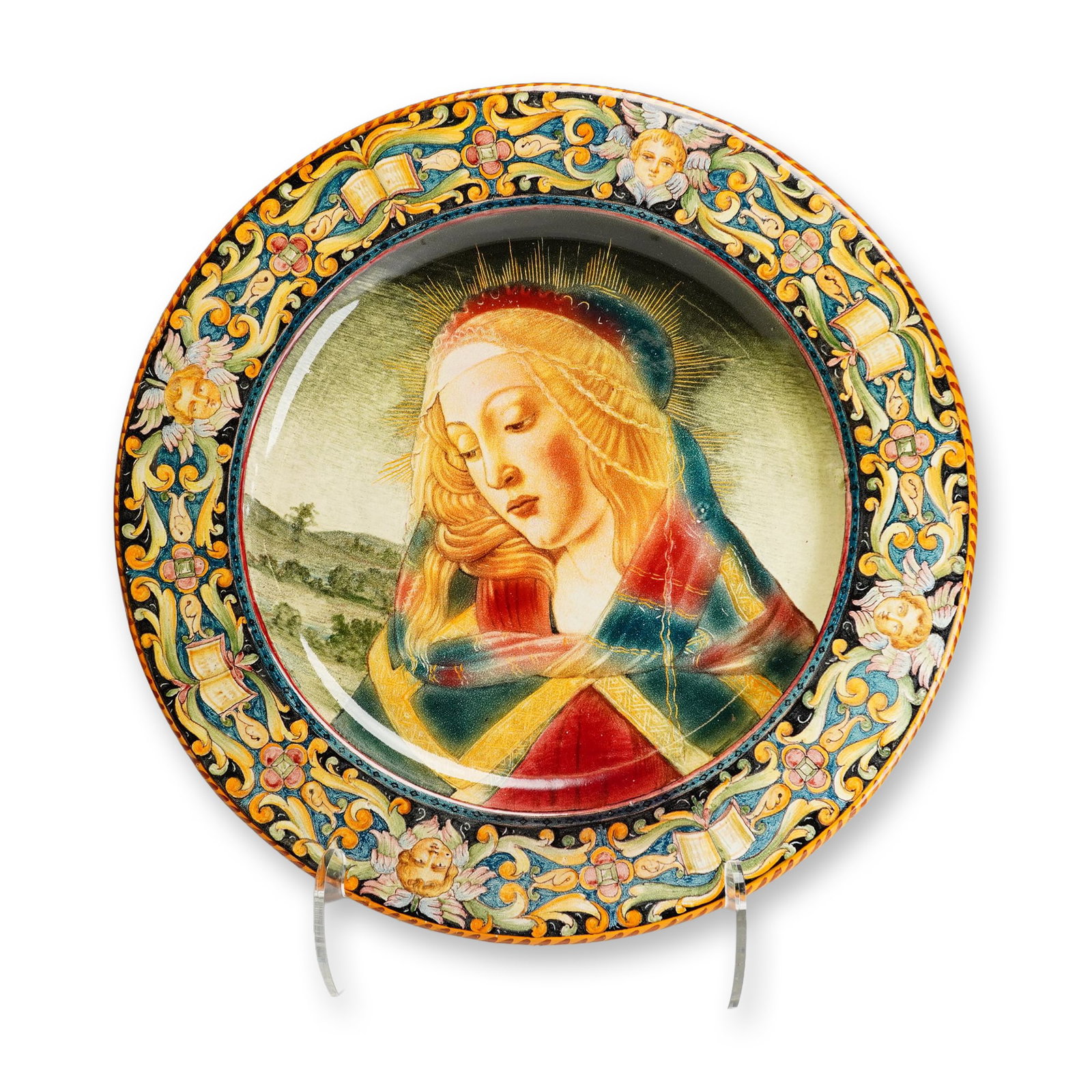 Italian Renaissance Revival Maiolica Charger Depicting the Virgin Mary (1 of 3)