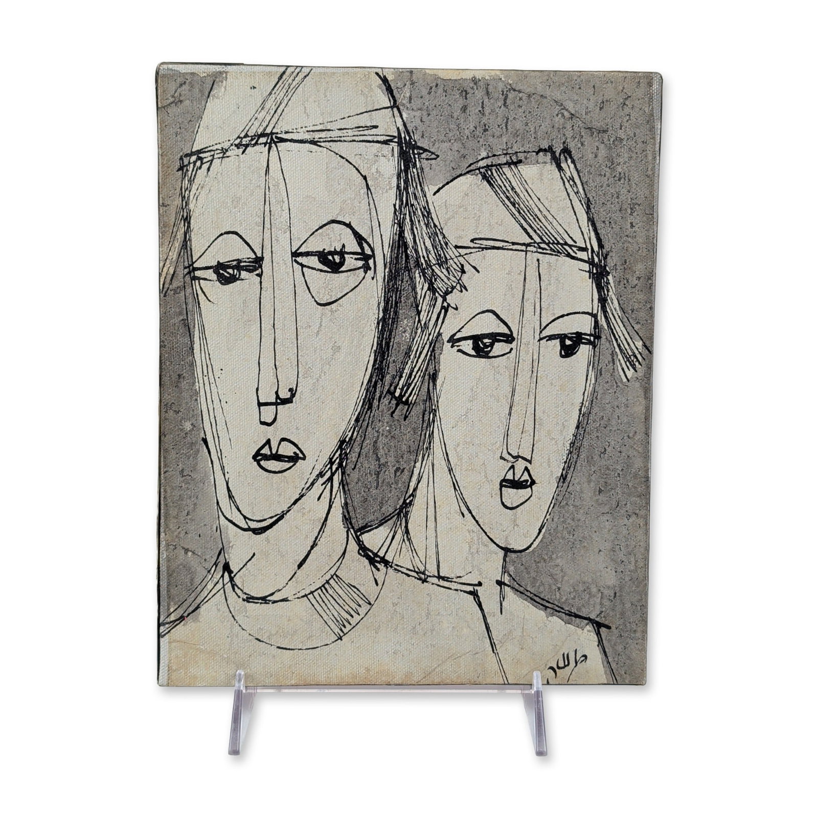 Moshe Katz American Modernist Ink on Canvas Two Faces (1 of 6)