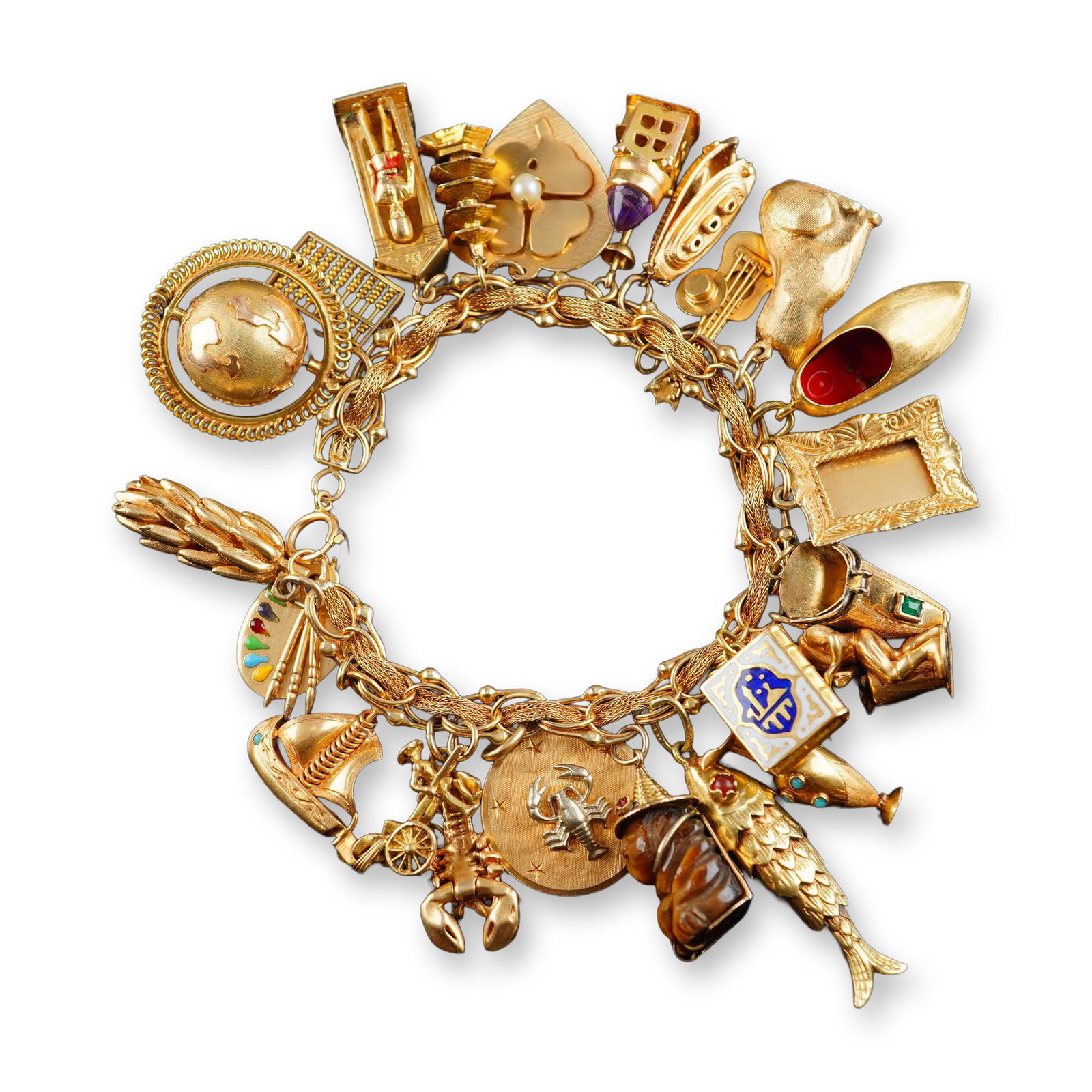 14K Gold Bracelet with 23 Unique Charms (1 of 10)