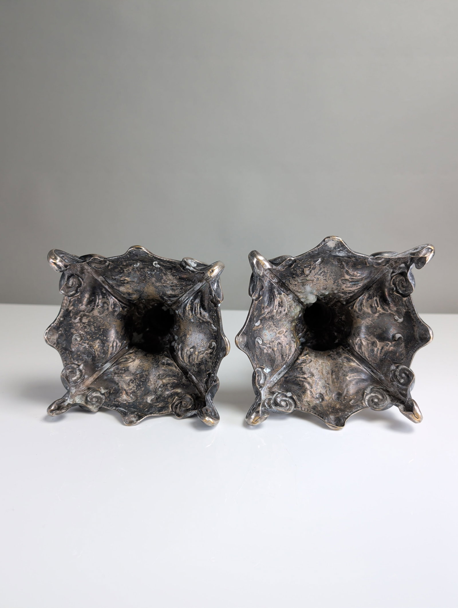 2pc Rococo Revival Silver-Toned Candlesticks - 3