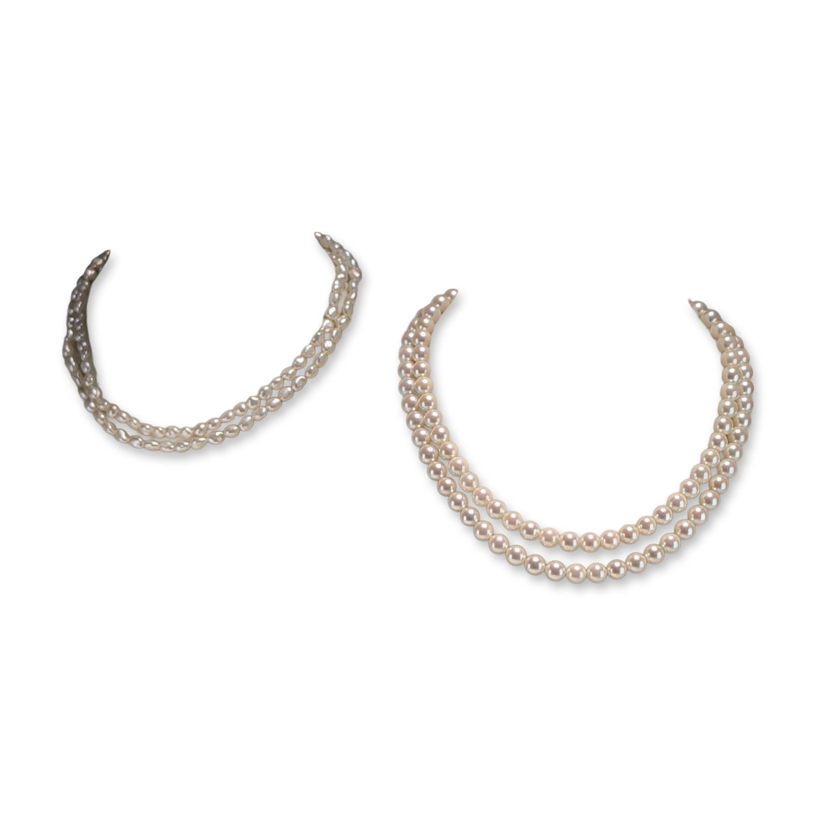 7pc Collection of Cultured and Freshwater Pearl Jewelry: An assortment of cultured and freshwater pearl jewelry. The collection features an opera necklace of round to near-round cultured pearls with rose overtones, joined by a rectangular silver-tone