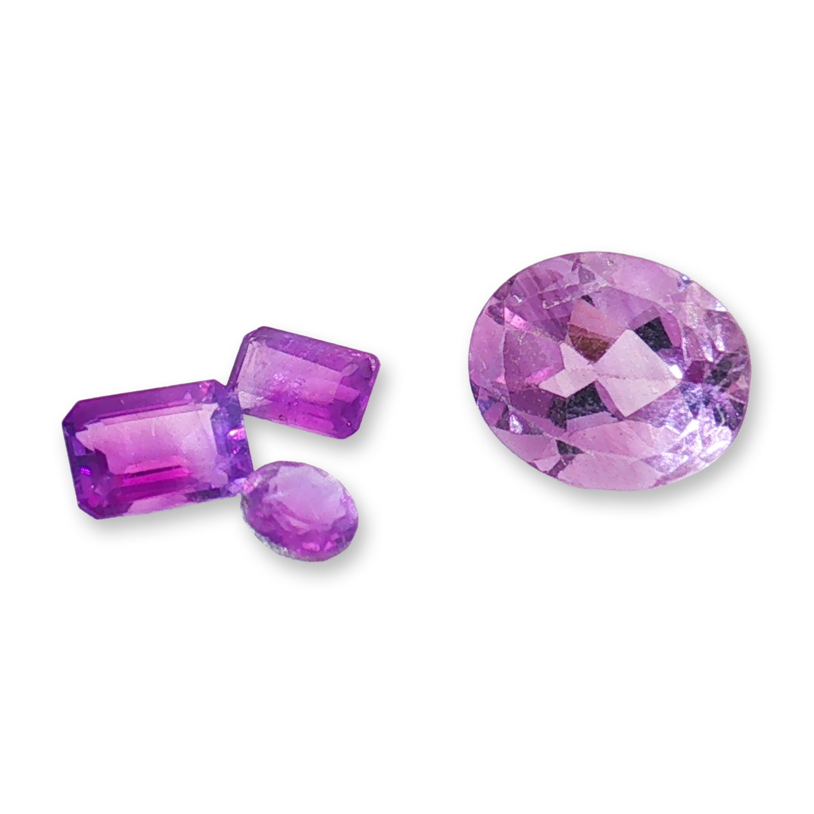 4pc Purple Amethyst Gemstones: Grouping of 4 purple amethyst gemstones. Amethyst is the traditional birthstone for the month of February. it is best known for relieving stress, promoting restful sleep, and enhancing spiritual