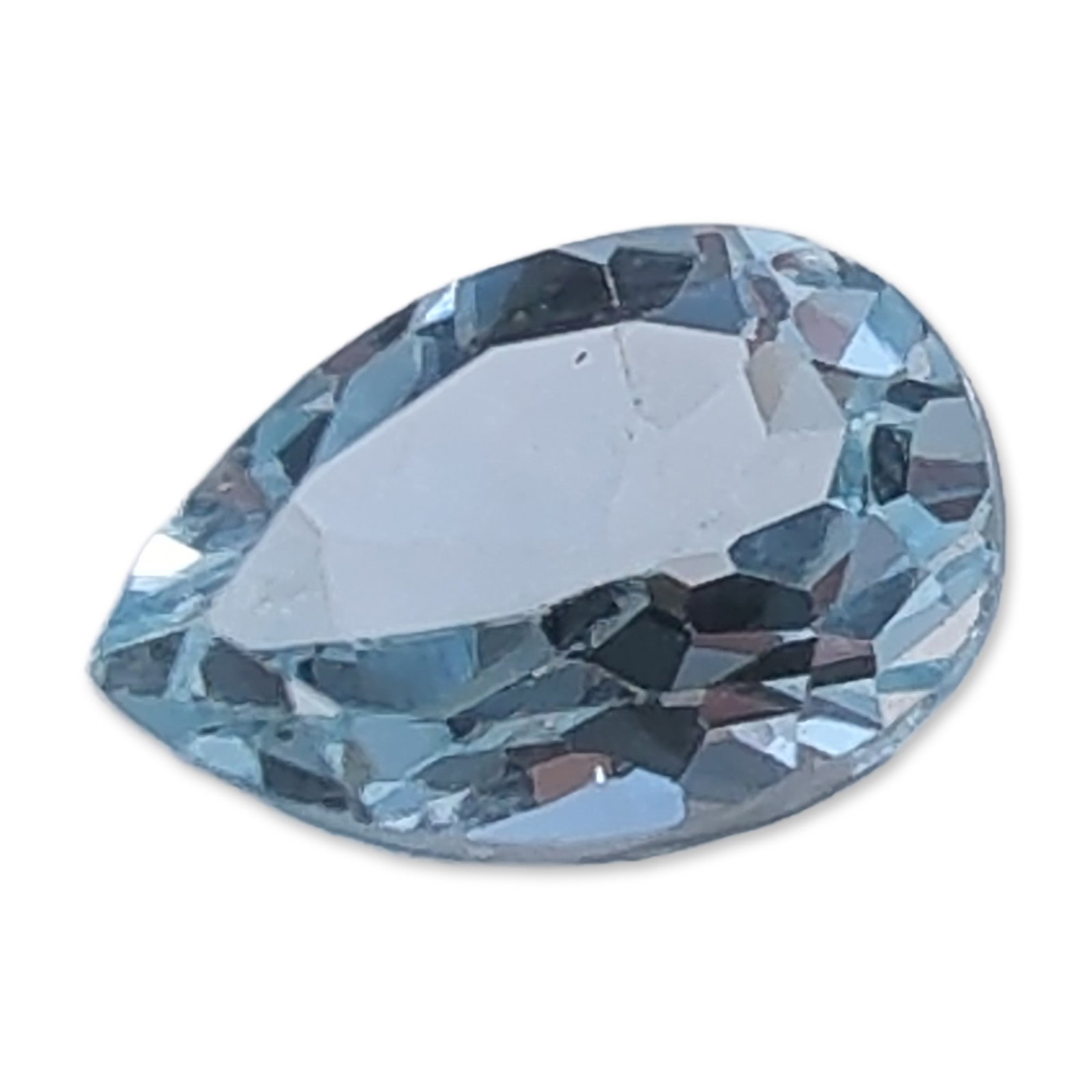 Pear Brilliant Cut Natural Aquamarine Gemstone: The stone features a pear brilliant cut with a high degree of transparency and a pale, icy blue hue. Tested with Presidium Gem Tester II.2.2 ct. 9.8mm Dimensions: 9.8mm