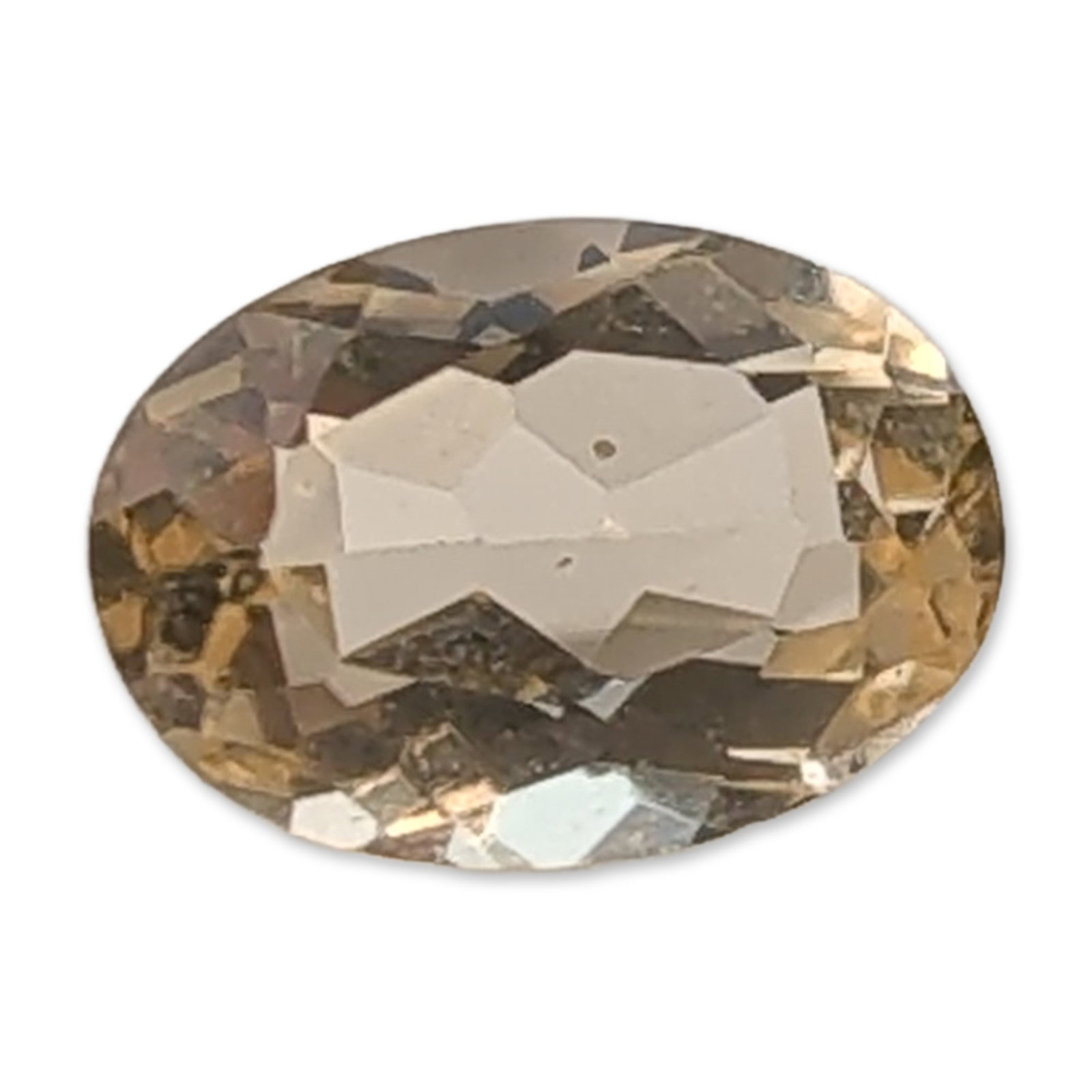 Oval Brilliant Cut Citrine Gemstone: Loose faceted citrine gemstone, featuring a champagne or pale yellowish-brown hue. The stone is presented in an oval brilliant cut. Tested with Presidium Gem Tester II.Length: 6.7 mmWeight: 0.8