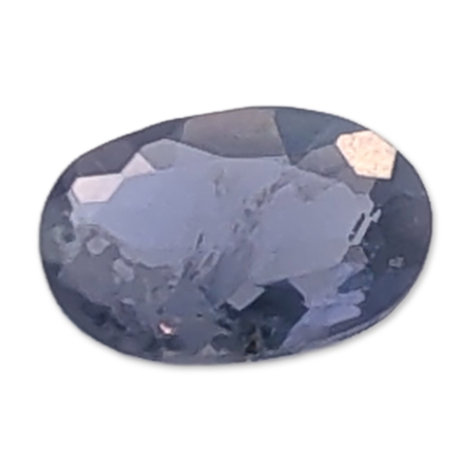 Loose Oval Cut Light Violet-Blue Iolite Gemstone: Loose oval-cut faceted gemstone of a light violet-blue hue, appearing consistent in color and character with iolite. The stone features a brilliant/mixed facet arrangement. Tested with Presidium Gem T