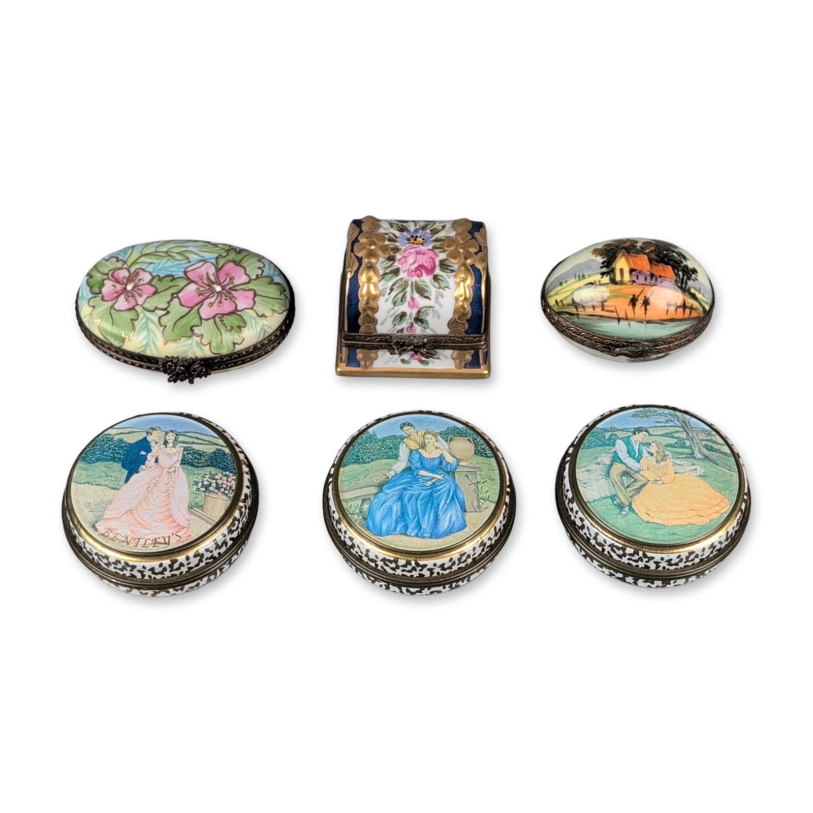 6pc Group of Limoges Porcelain and Tin Decorative Trinket Boxes (1 of 7)