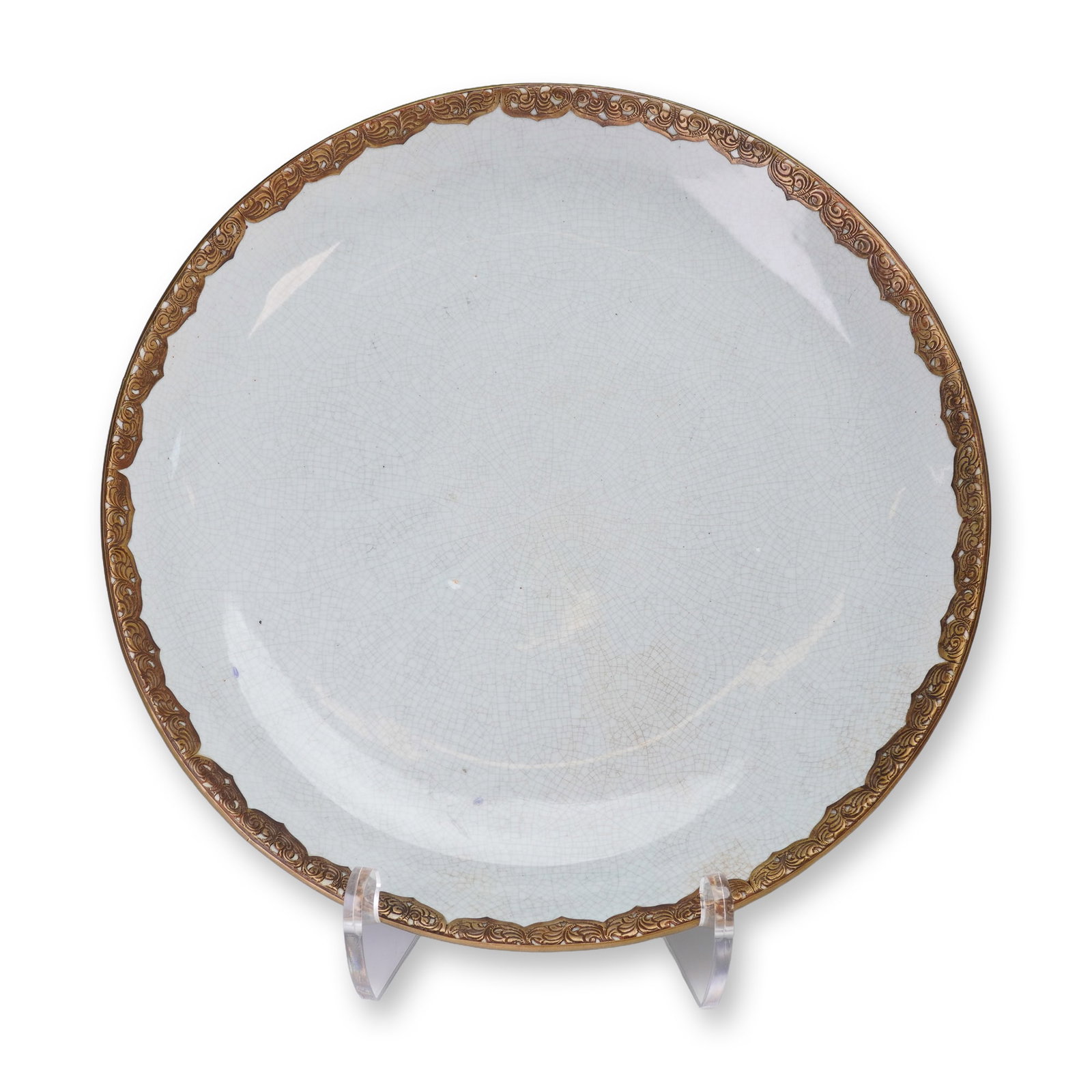 Metal-Mounted Crackle-Glazed Ceramic Charger (1 of 5)