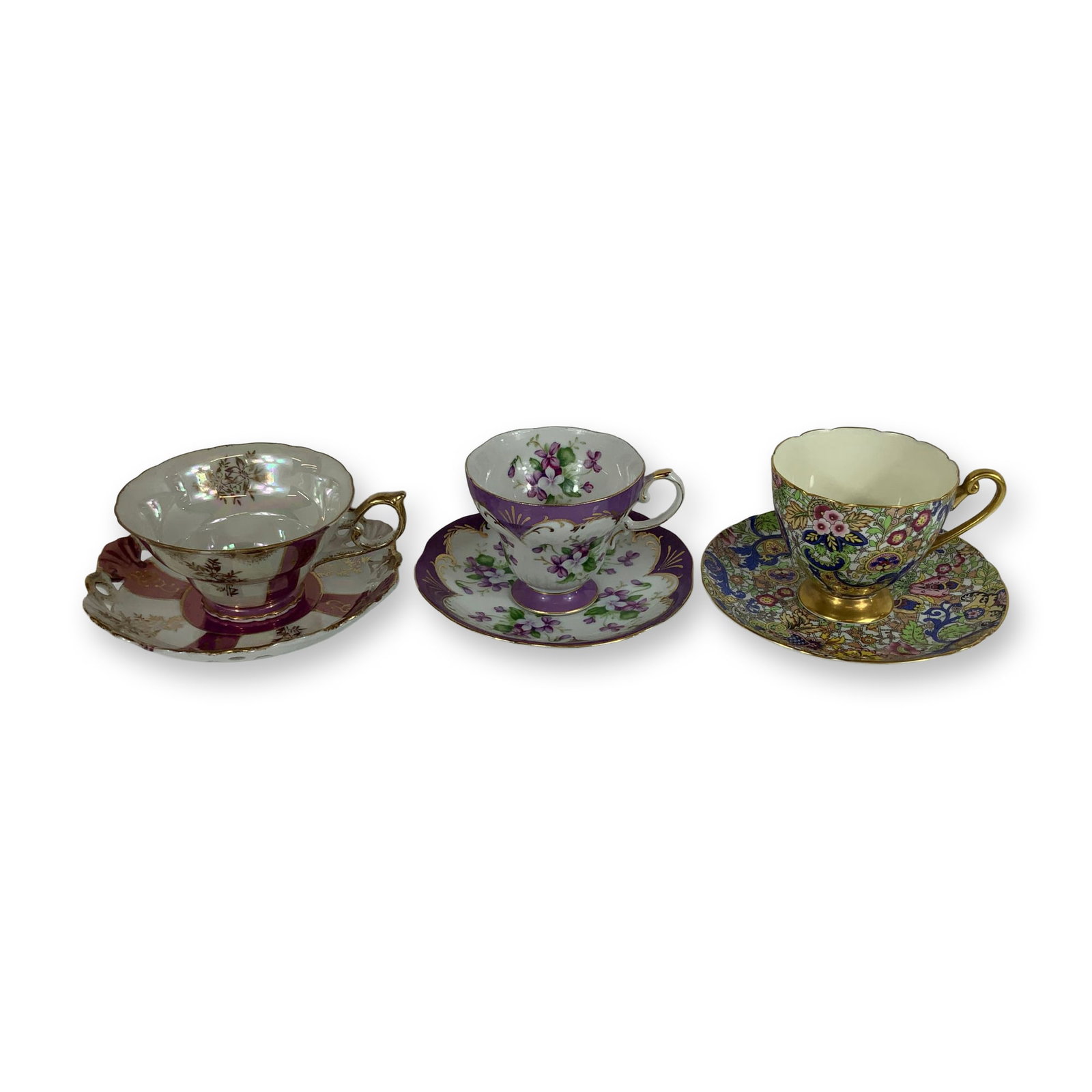 Three Porcelain Teacup and Saucer Sets Including Shelley Paisley and Heinrich and Co. (1 of 3)