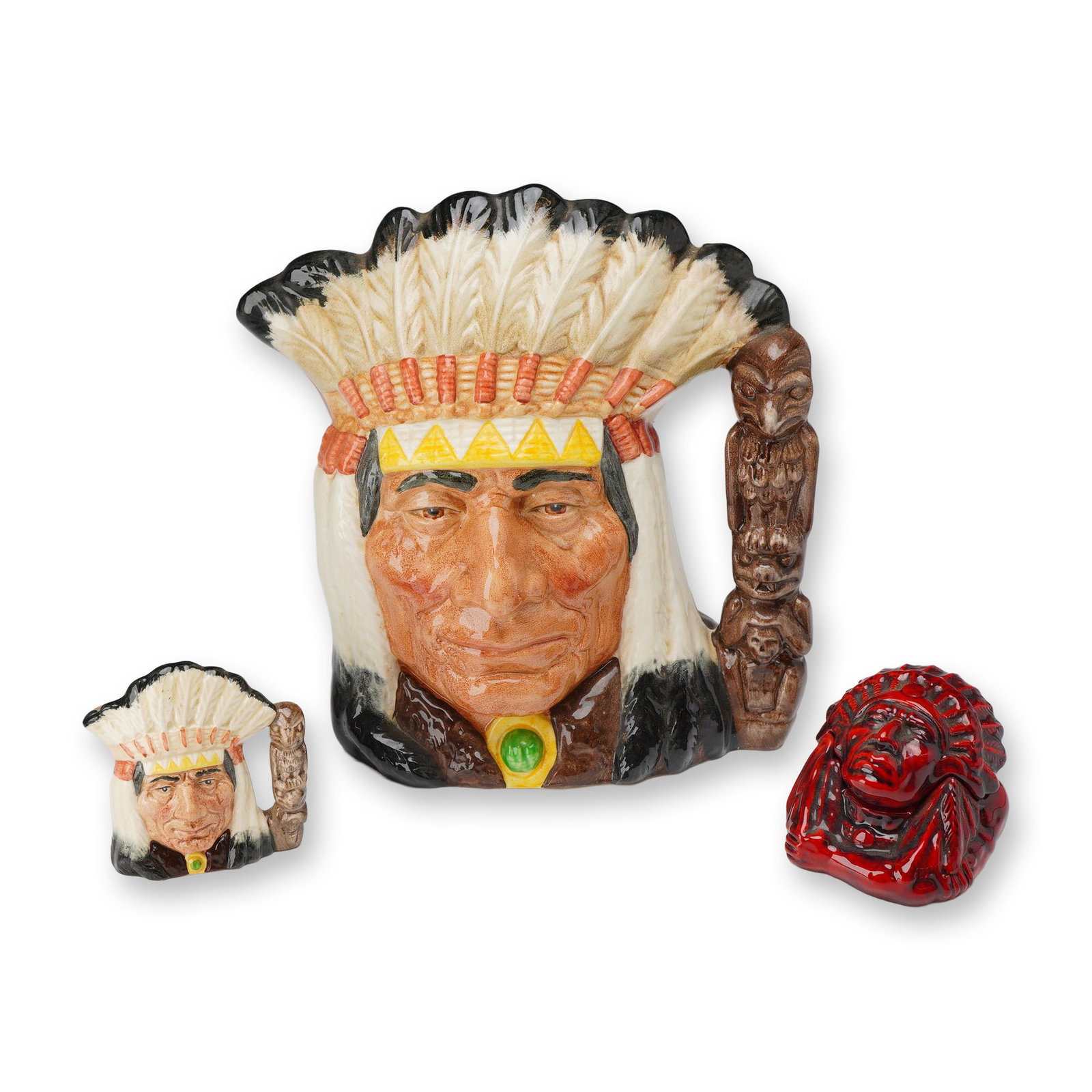 3pc Native American Motif Royal Doulton Character Jugs and Kevin Francis Flambe Prototype Face Pot (1 of 3)