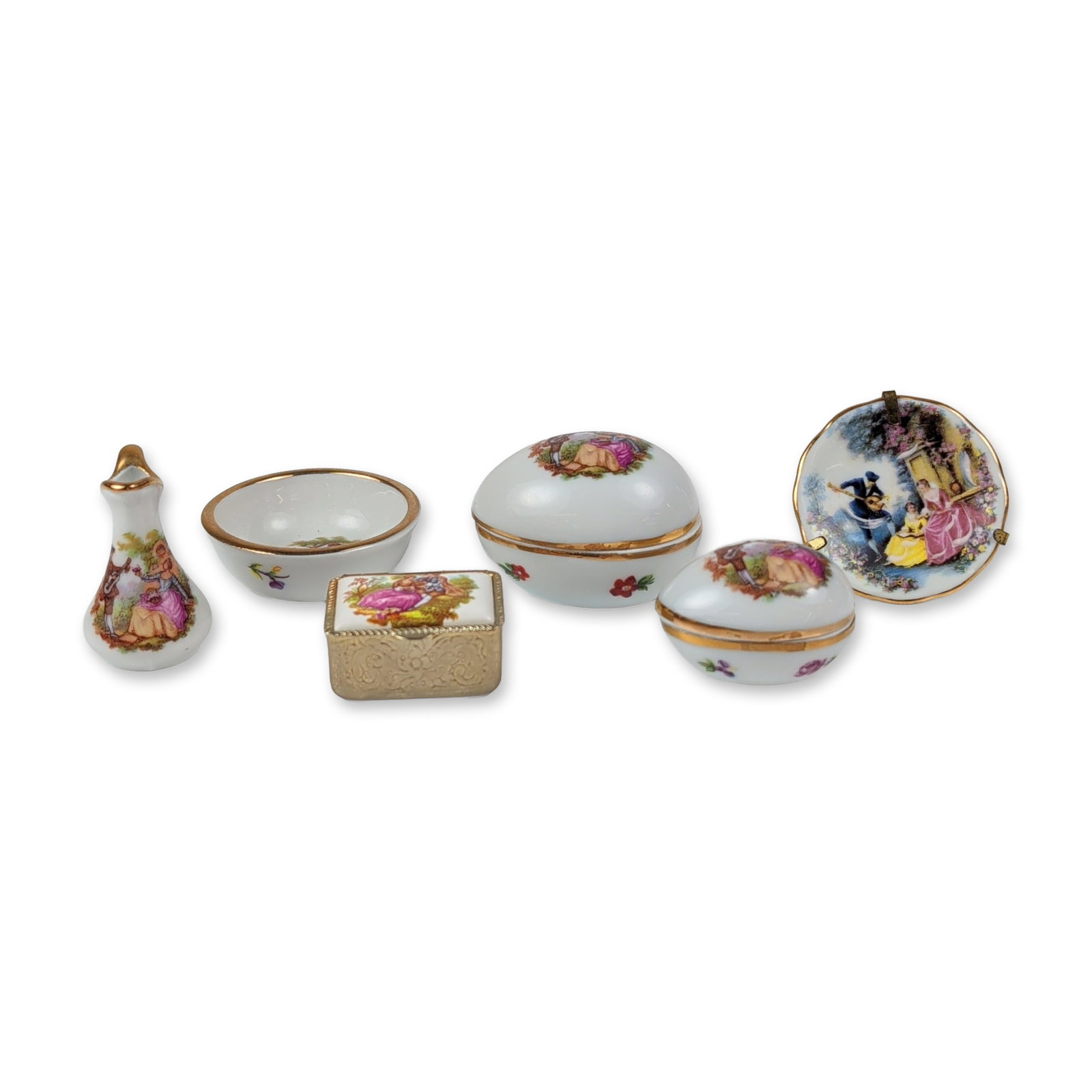 6pc French Part-Limoges Miniature Porcelain Courting Scene (1 of 7)