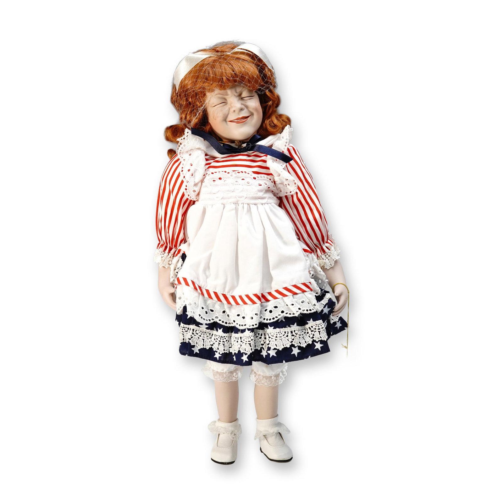 Porcelain Doll Cassidy by Wimbledon Collection: A charming porcelain collector doll titled Cassidy, measuring 20 inches in height, designed by Gustave and Gretchen Wolff for the Wimbledon Collection by Lexington Hall Ltd. This artist-signed piece i