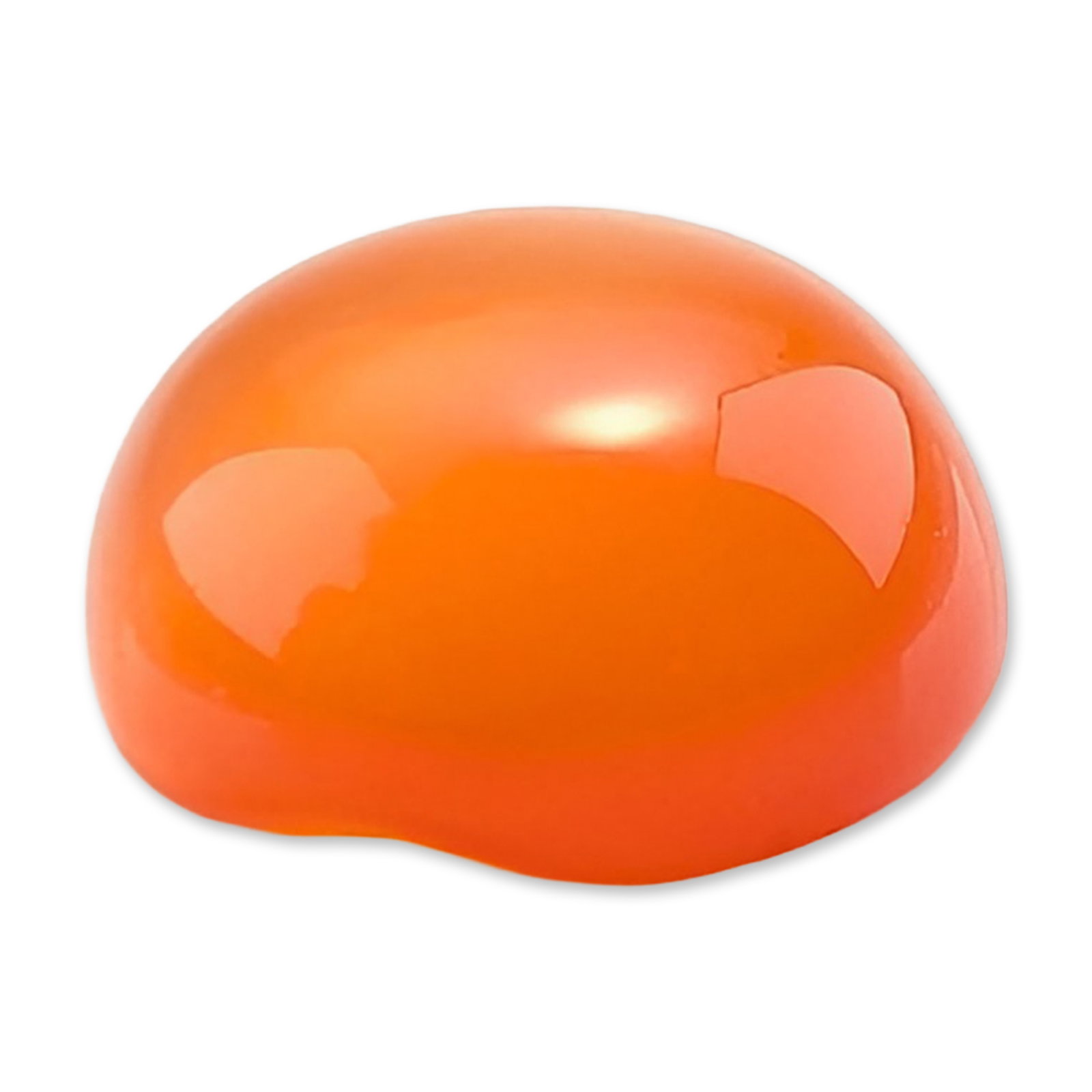 Orange Carnelian Cabochon Loose Gemstone: Loose orange carnelian gemstone featuring a high-dome circular cabochon cut, exhibiting a vibrant, saturated orange color with uniform translucency throughout. The crown is well-polished with a
