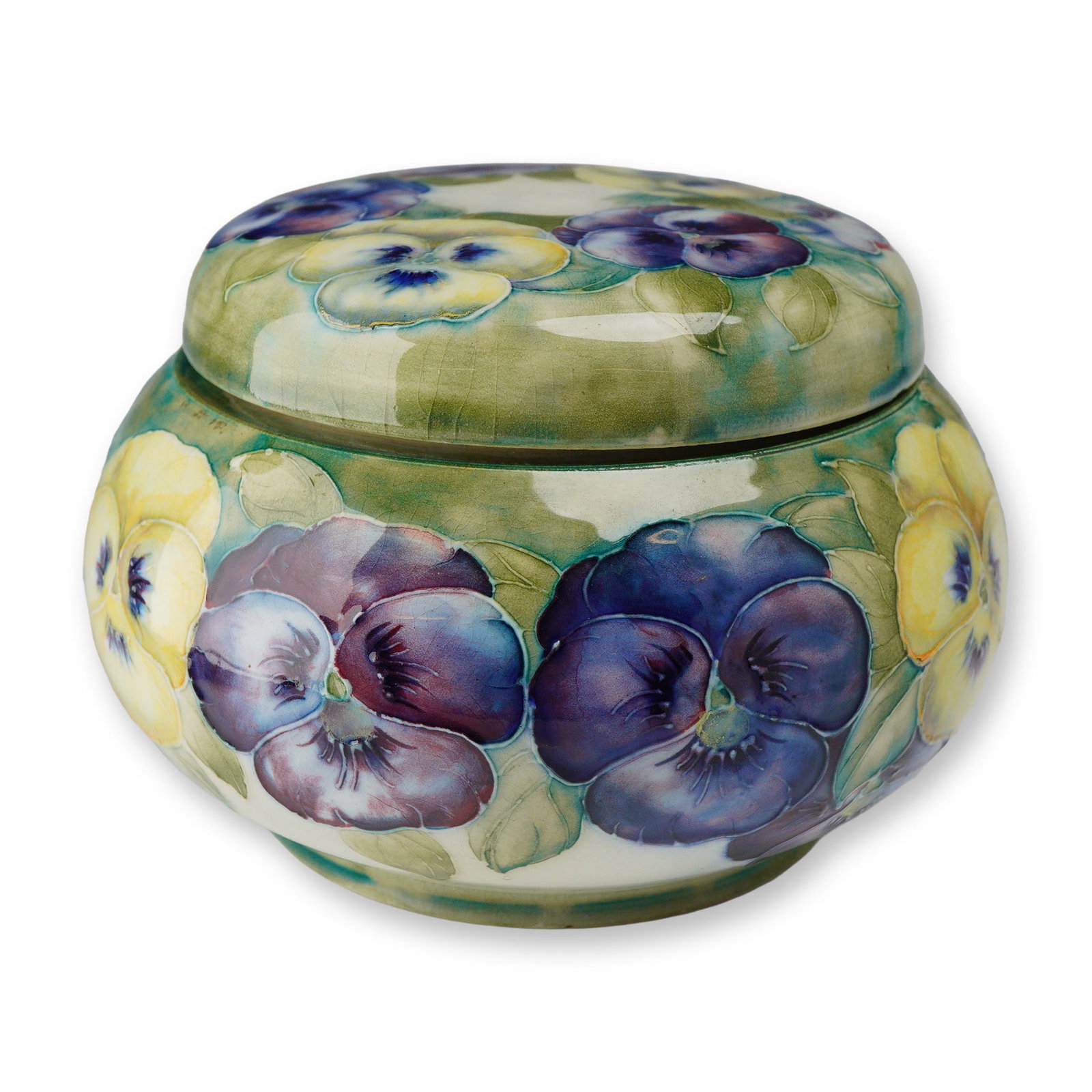 William Moorcroft Tobacco Jar and Cover, Pansy (1 of 4)