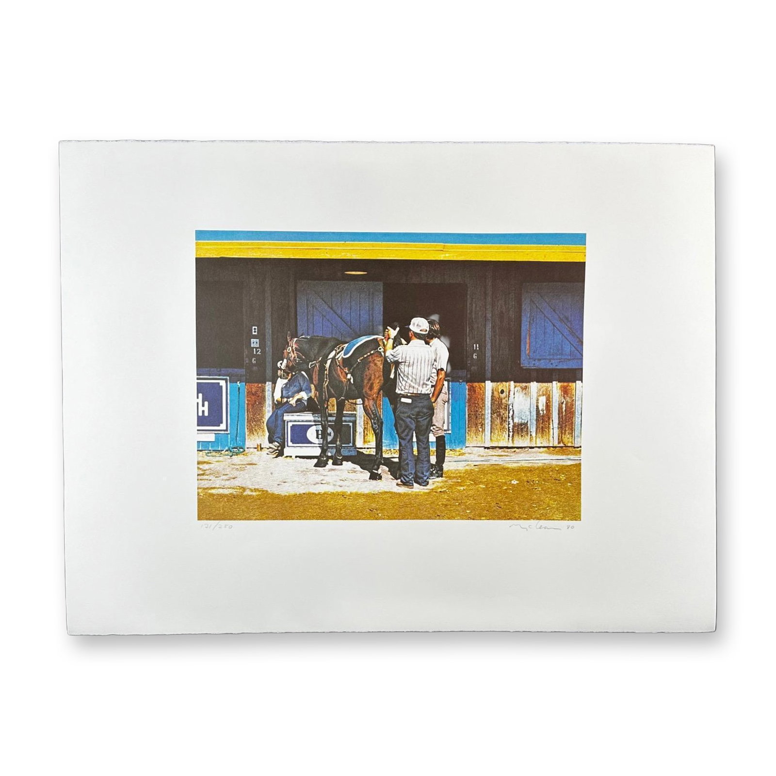 Richard McLean (American 1934-2014) Lithograph Lucky Penny: Lithograph titled Lucky Penny (Horse Stable) Signed lower right numbered 131/250 Year 1980 Sight size 30" x 22.5" Dimensions: 4.5"W x 8.25"H