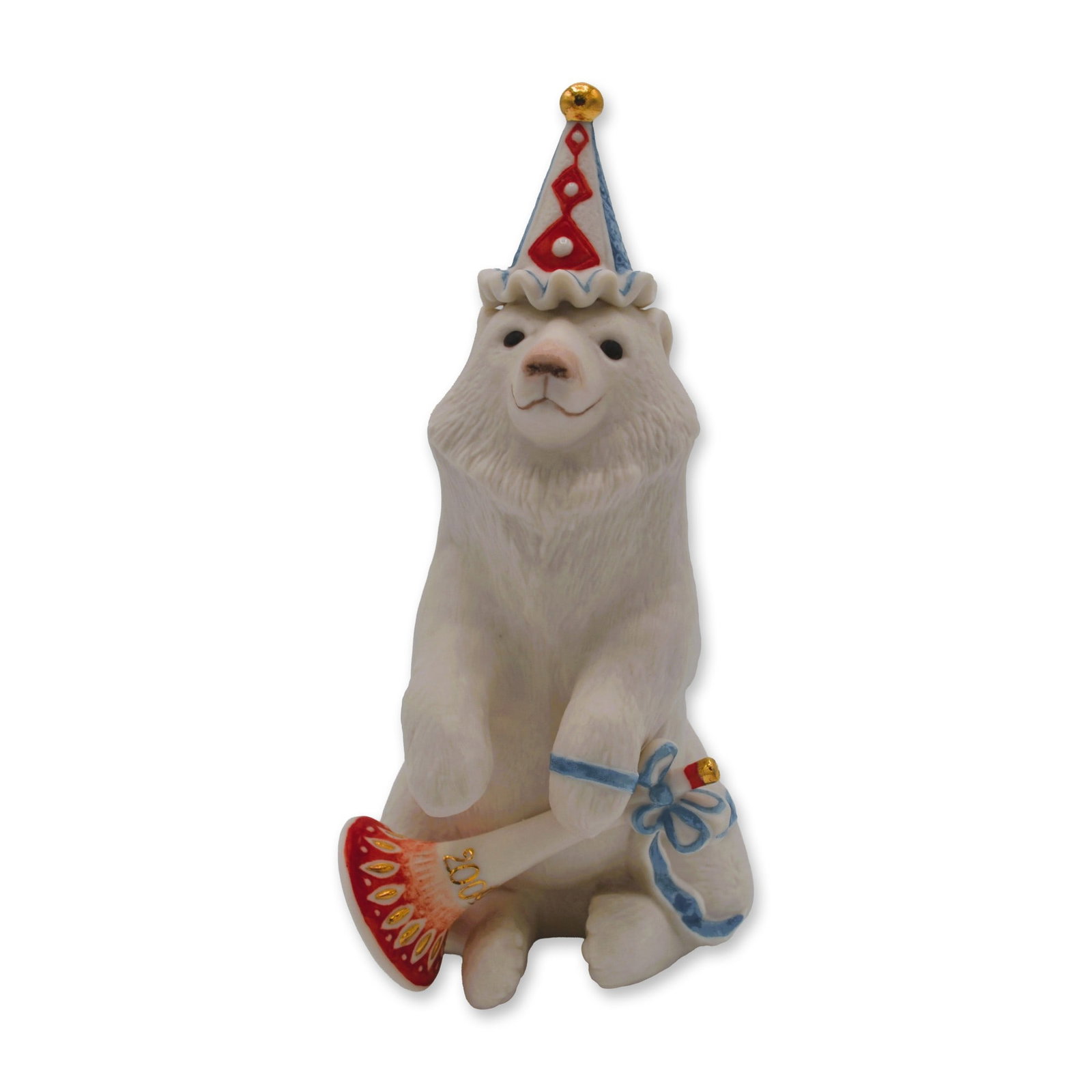 Cybis Porcelain Sculpture Barnaby Bear, Circus Collection, 1975: Bisque Porcelain Decorated, hand created, hand painted by the Artists of the Cybis Studios. Featuring Barnaby The Bear of the Carousel Circus Collection. The Carousel porcelains are one more facet of