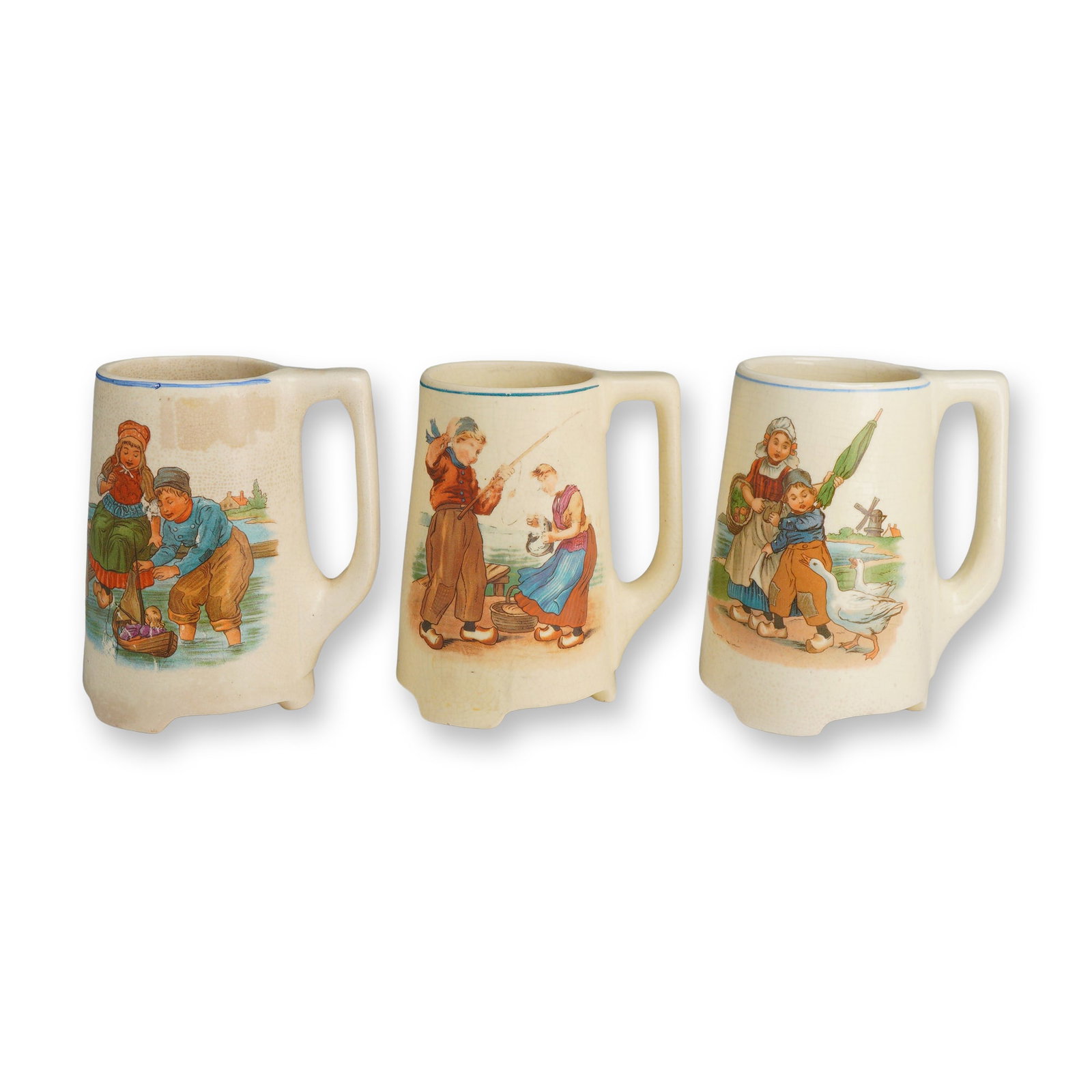 Roseville Pottery Creamware Dutch Children Mugs, Set of Three (1 of 3)