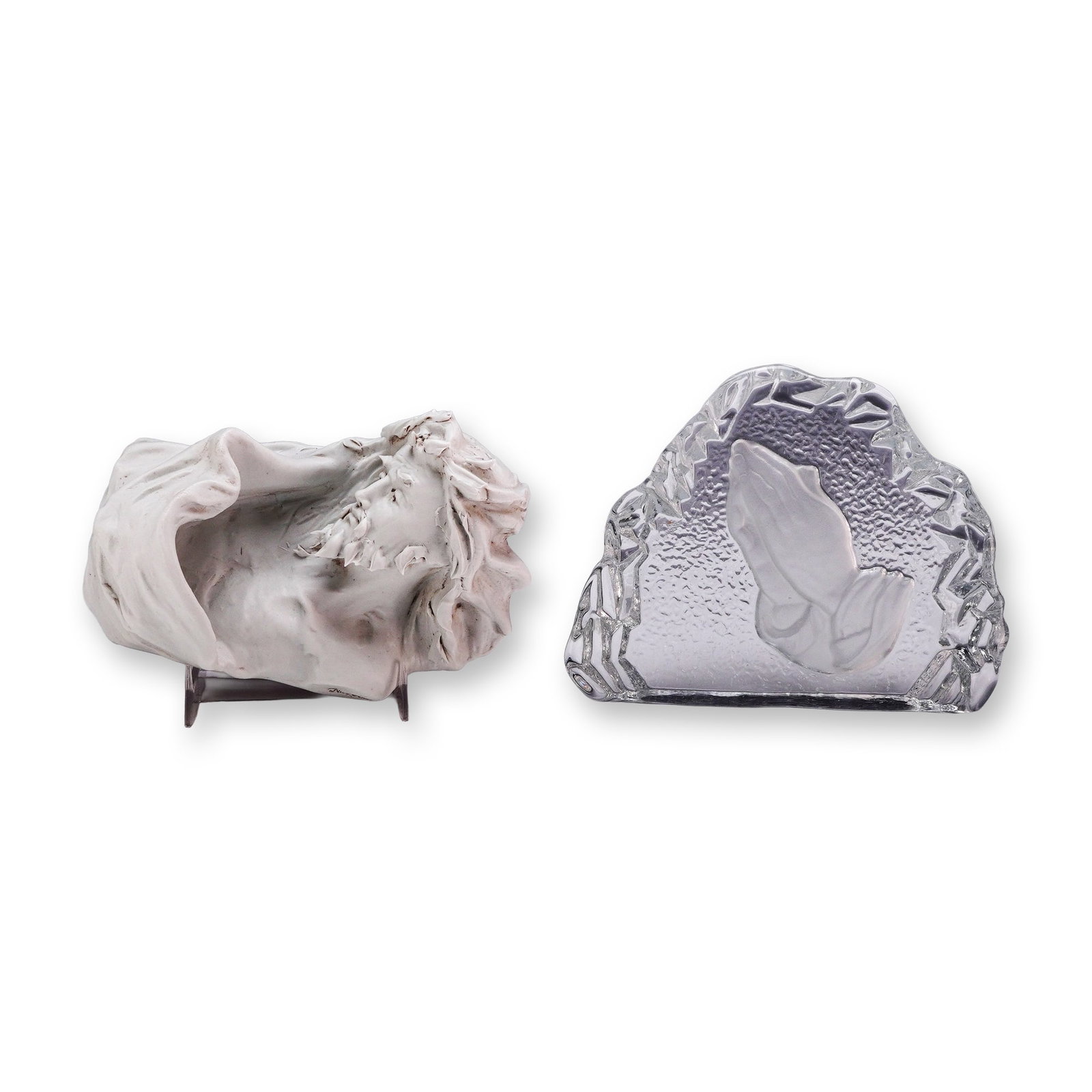 2pc Religious Figures, Nico Venzo Ceramic Figurine and Prayer Hands Glass Plaque (1 of 4)