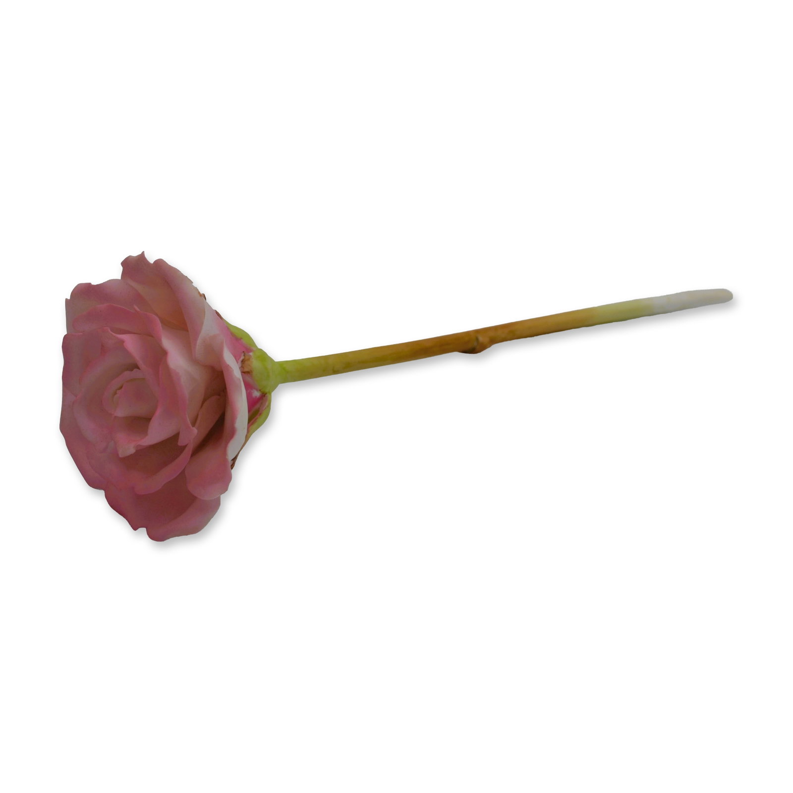 Royal Worcester Porcelain Pink Long Stemmed Rose, 1970: Fine Bone China, Decorated, hand created, hand painted by the Artists of the Royal Worcester Studio in England. Featuring a Pink Pastel long stemmed Rose known as the Hybrid Tea. A vintage model hand