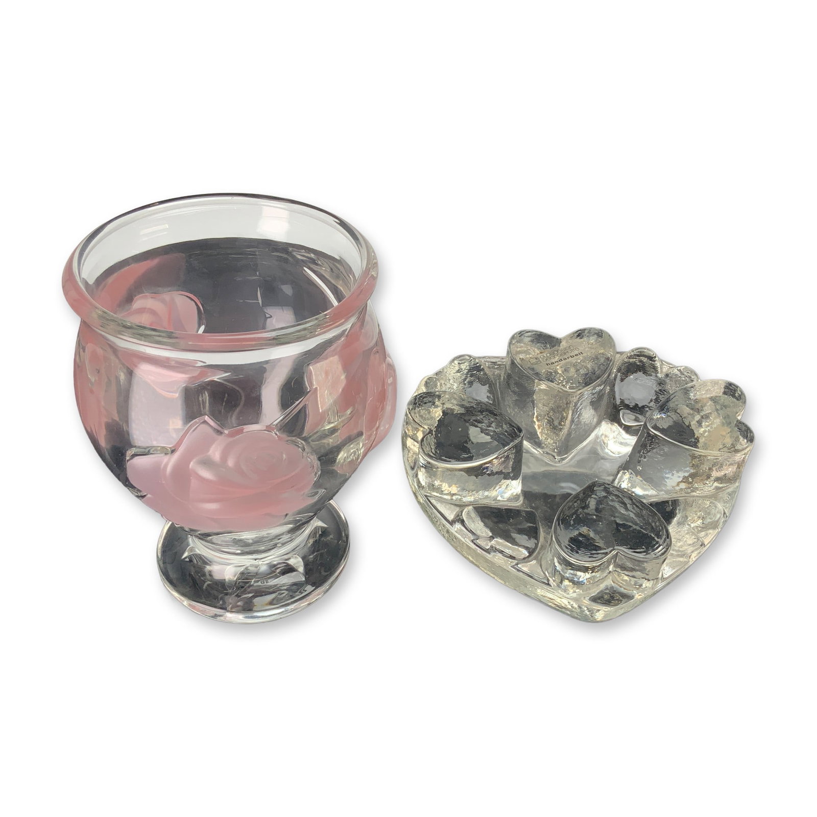 2pc Glass Grouping Including Glasdesign Georgshutte Heart Shaped Warmer and Teleflora Rose Vase (1 of 4)