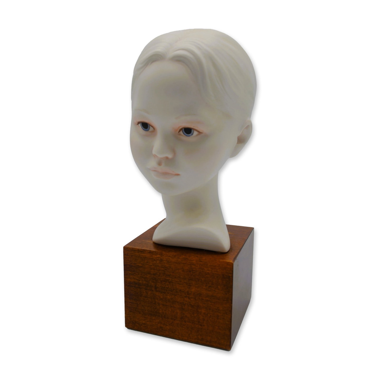 Cybis Porcelain Head of Young Girl Sculpture On Wood Plinth, 1968 (1 of 6)