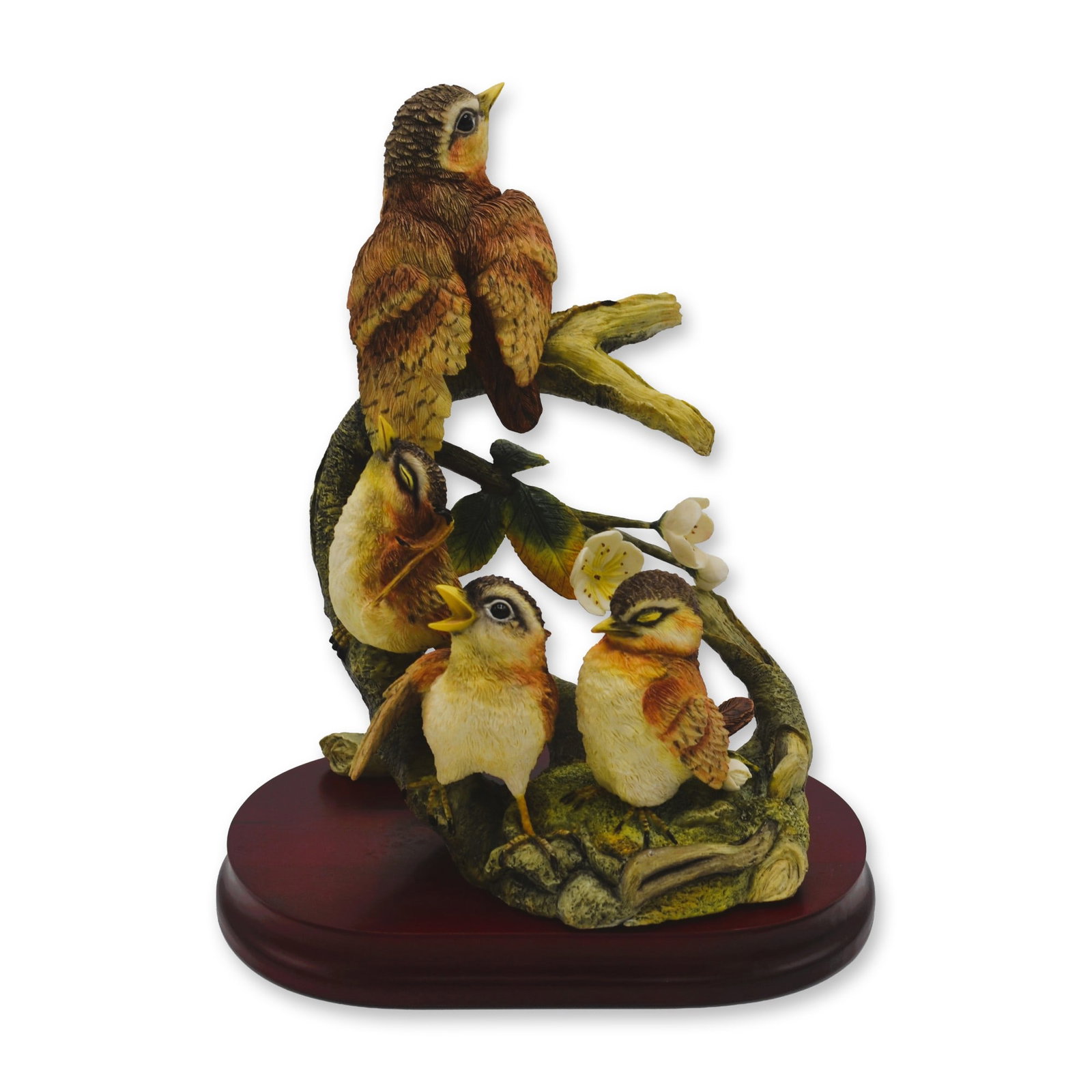 RNR Fledgling Wrens Bird Sculpture, 2005, W/Box: Hand created, hand painted by the Artists for RNR featuring the "Fledgling Wrens" Bird Sculpture, from the Beautiful Birds Collection, by RNR Gifts.Issued: 2005. A closed and sold out edition.