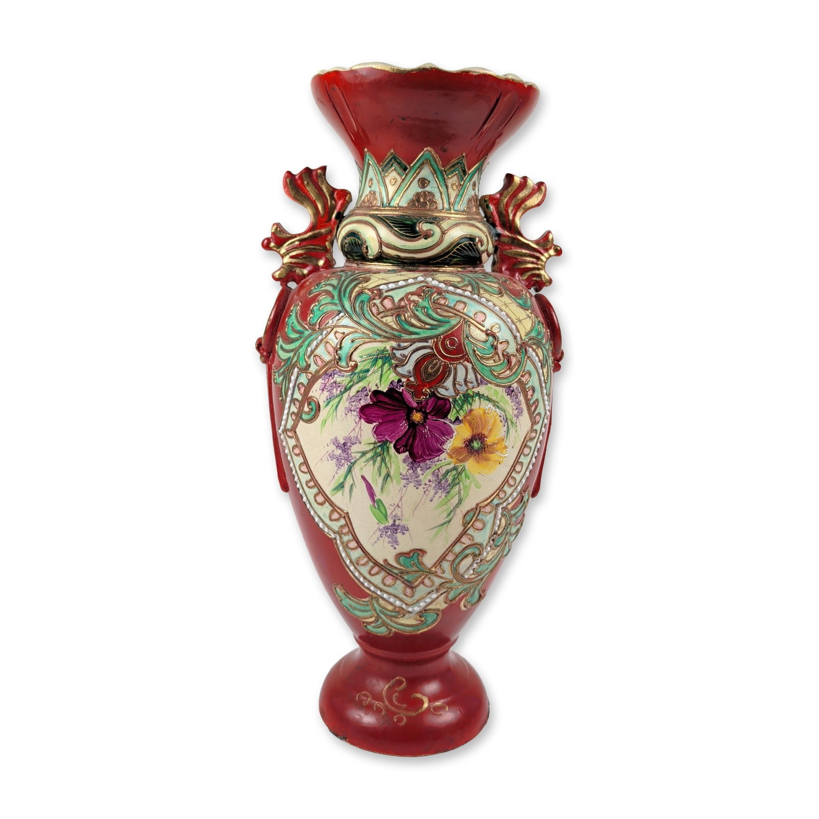 Japanese Moriage Style Red Earthenware Vase (1 of 5)