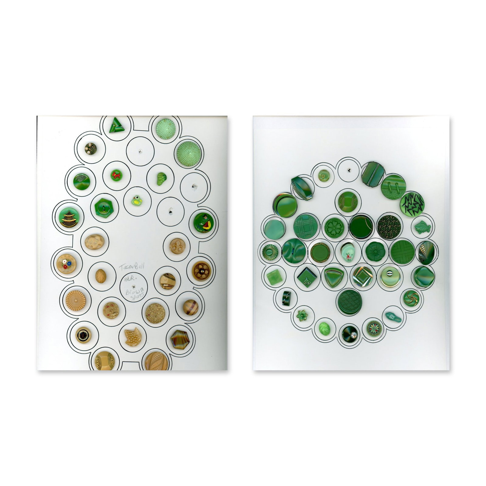 2 CARDS OF DIVISION THREE COLORED GLASS BUTTONS (1 of 3)