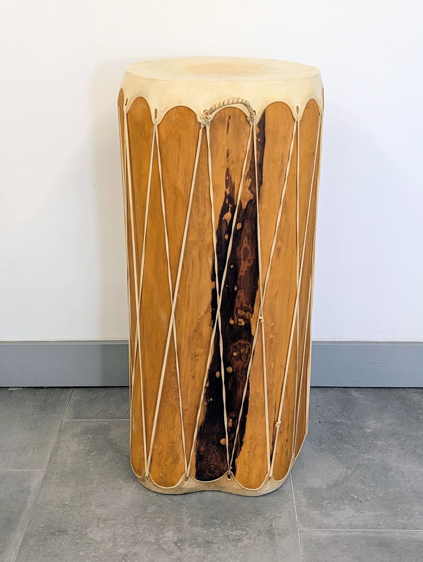 Native American Rawhide Log Drum - 3
