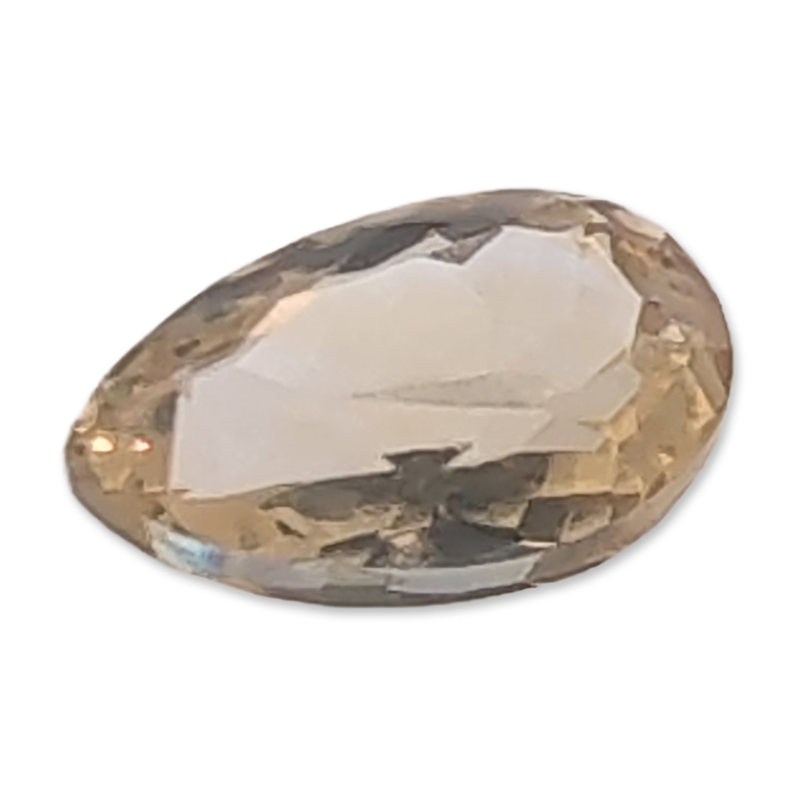 Yellow Topaz Pear Cut Loose Gemstone: Loose faceted pear cut gemstone in a pale yellow to light champagne color, exhibiting good transparency and visible internal inclusions. The appearance and cut are characteristic of stones such as imp