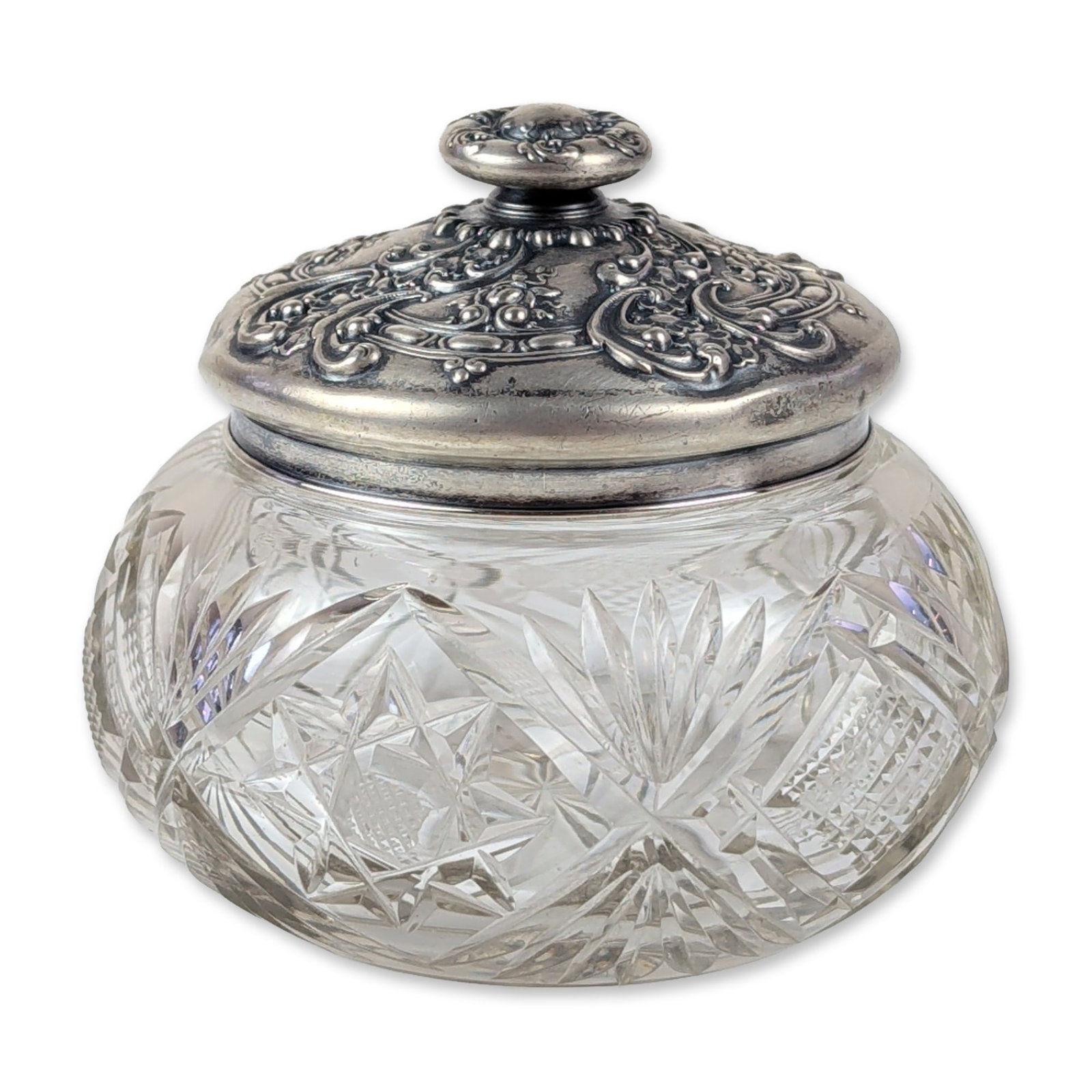 Whiting Sterling Silver Brilliant Cut Glass Dresser Jar (1 of 5)