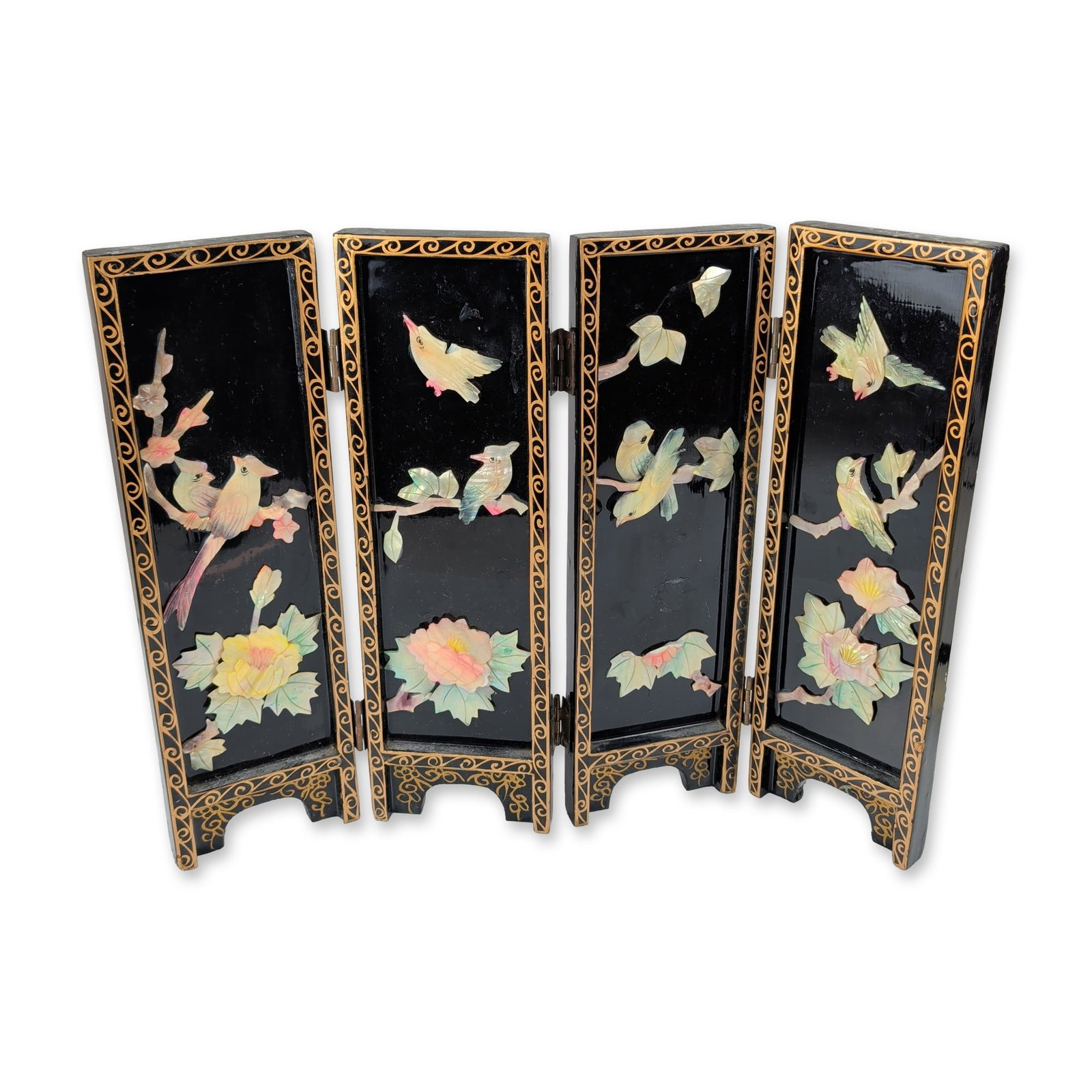 Chinese Black Lacquer Mother of Pearl Table Screen (1 of 6)