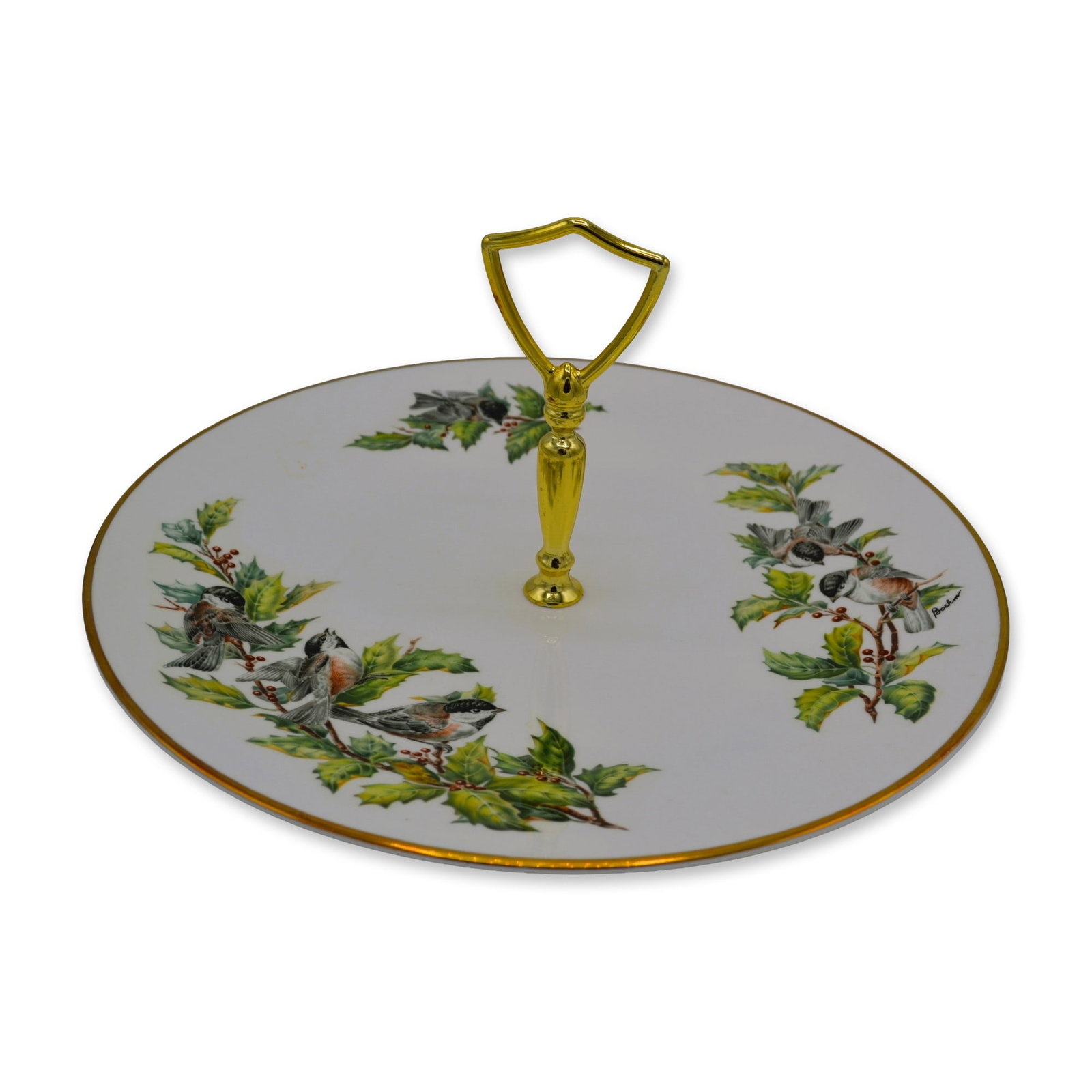 Boehm Porcelain Chickadees and Holly TidBit Server, Fine Bone China, UK, 1978, Vintage (1 of 3)