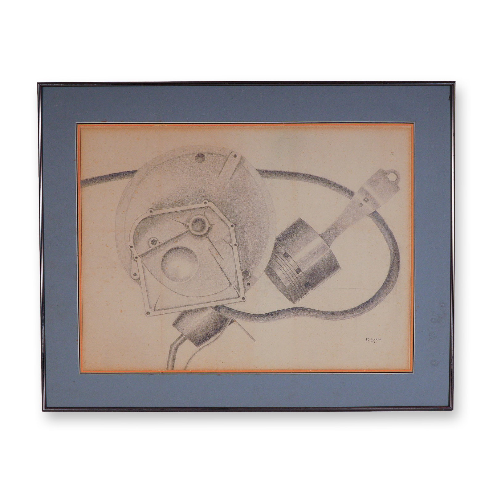 Diplock, Original Graphite Drawing on Paper, Industrial Precision, Signed: A striking pencil drawing executed in 1977 by Diplock, showcasing the beauty of mechanical form through an industrial lens. Rendered with meticulous shading and technical accuracy, the composition