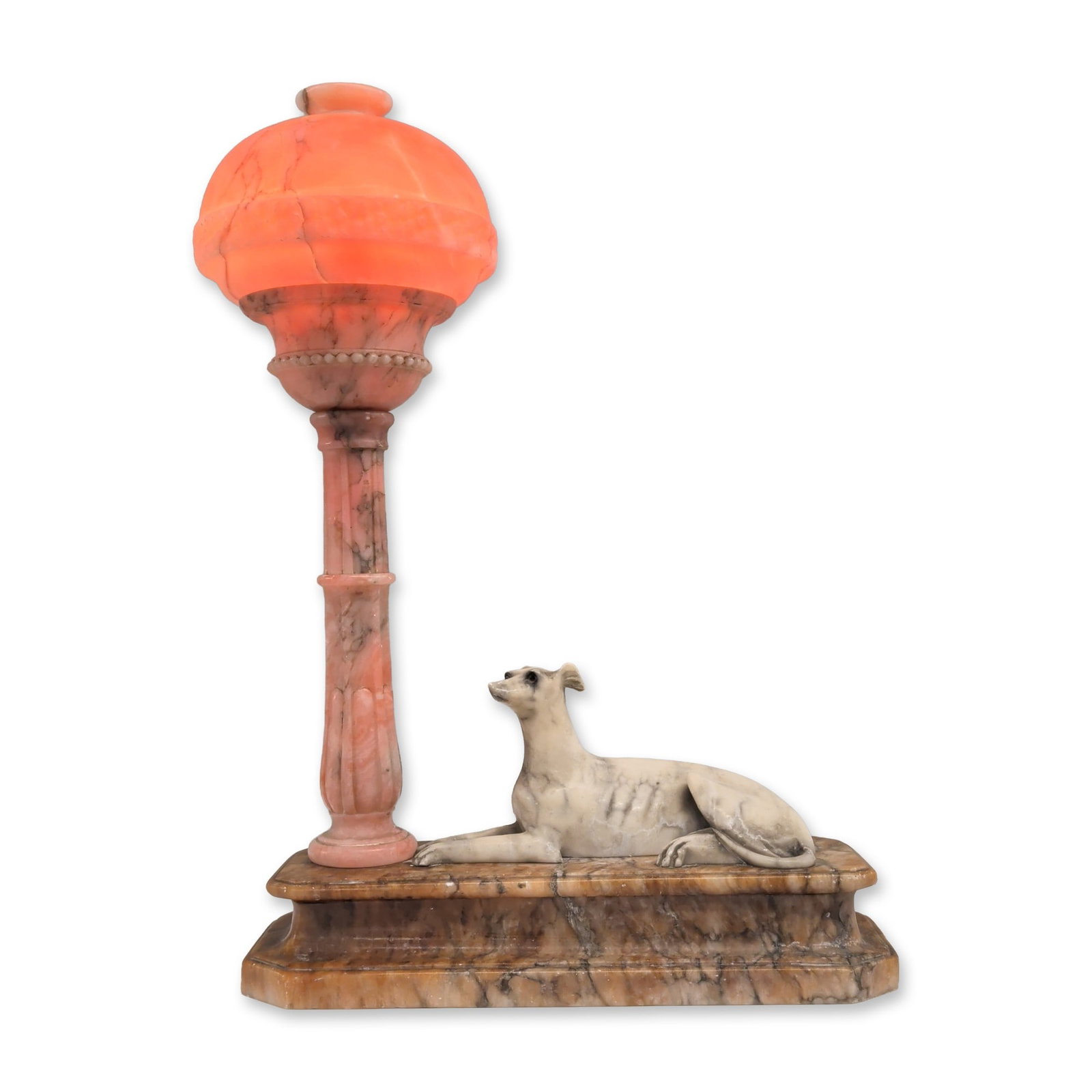 Art Deco Carved Alabaster and Marble Greyhound Lamp with Lampshade (1 of 8)