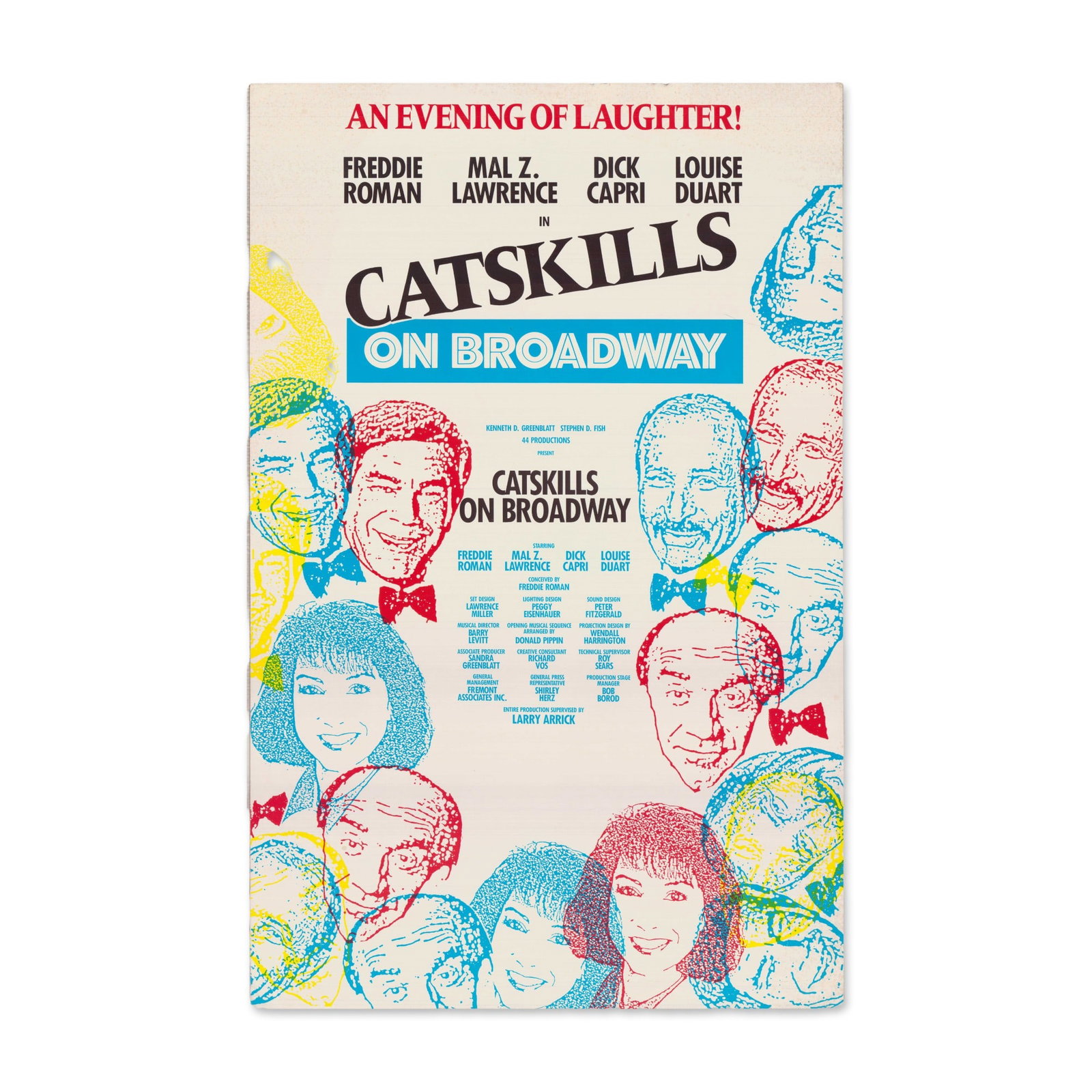 Catskills on Broadway Original Broadway Production Poster Featuring Freddie Roman: This original Broadway production poster for Catskills on Broadway is a significant piece of theatrical ephemera from the 1991 production. The show, conceived by Freddie Roman, brought the classic