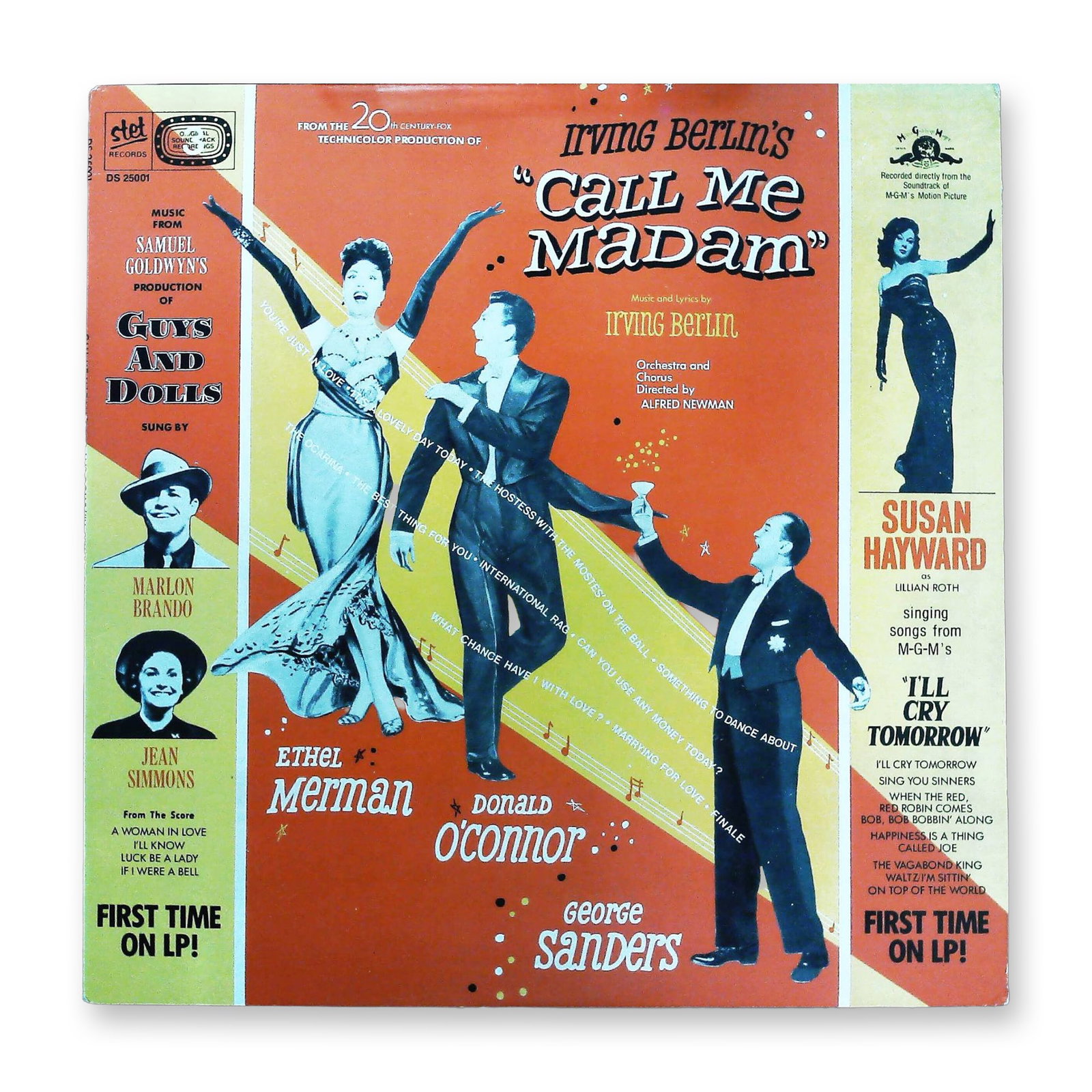 Irving Berlin - Call Me Madam Soundtrack STET DS25001 c.1950s: Compilation featuring Irving Berlin's Call Me Madam Original Sound Track Recordings, along with music from Samuel Goldwyn's Guys and Dolls and songs from M-G-M's I'll Cry Tomorrow. The record features